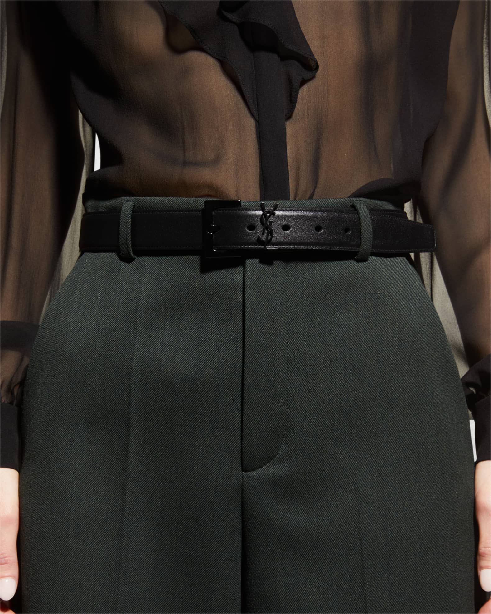 Saint Laurent Tonal YSL Calf Leather Belt Neiman Marcus