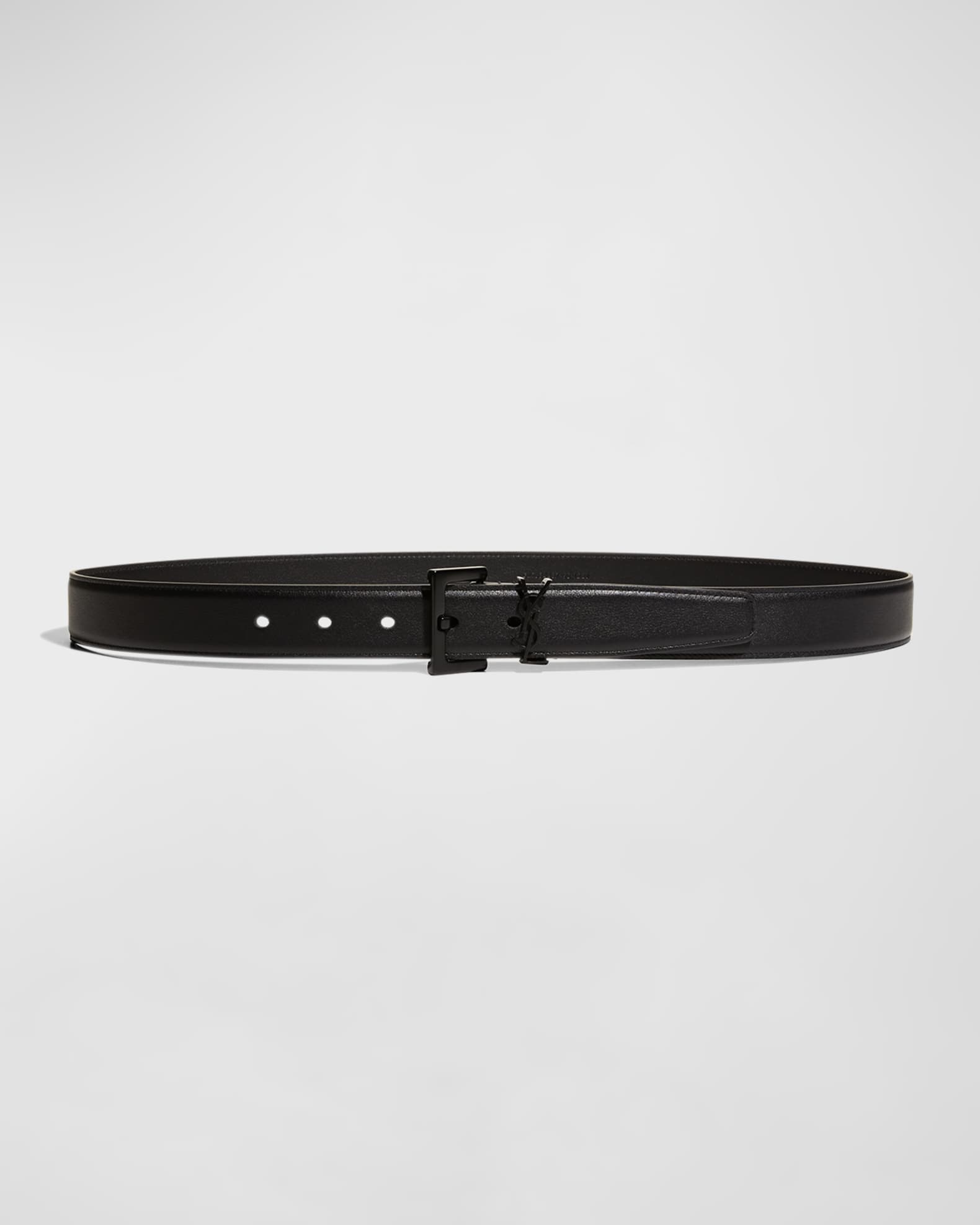 Saint Laurent Black Ysl Pebbled Grained Leather Studded Buckle 44