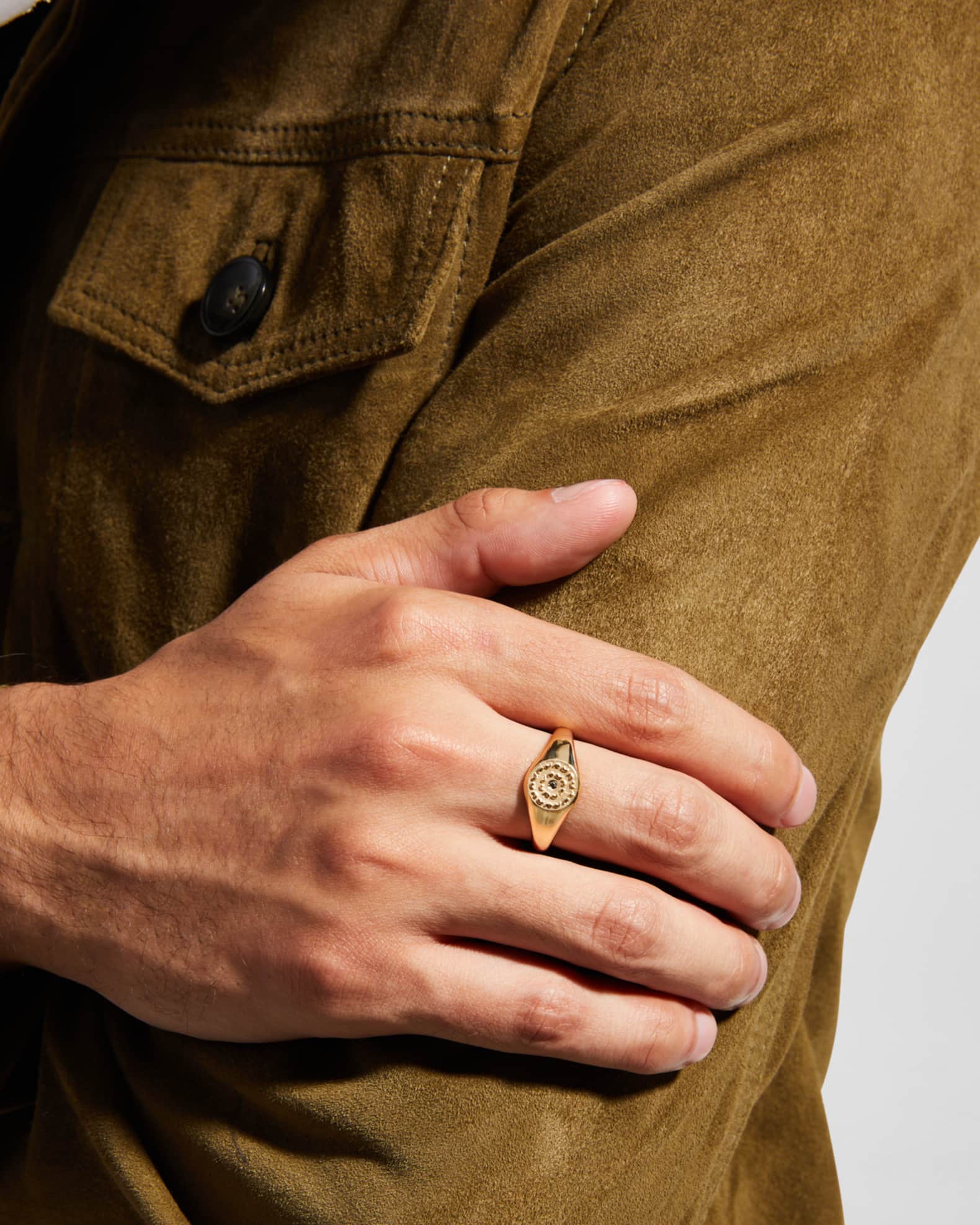 Men s Yellow Gold Icon Signet Ring with Single Black Diamond