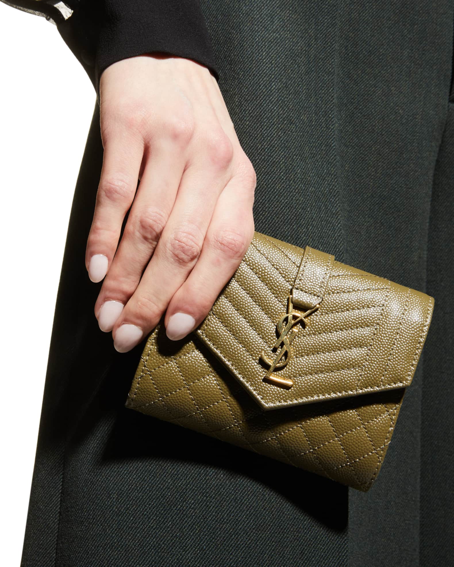 Saint Laurent Compact Tri Fold YSL Leather Wallet Neiman Marcus