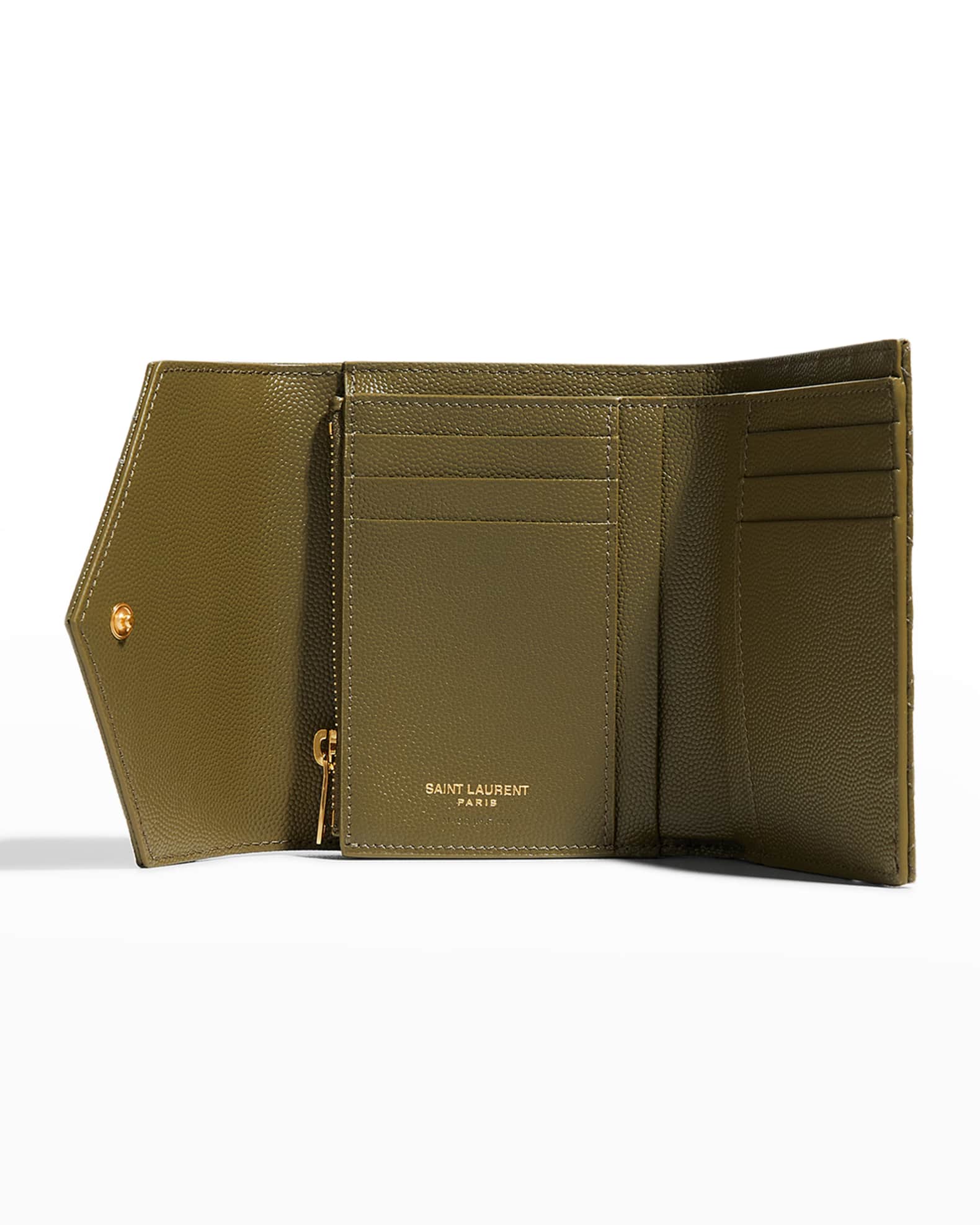 Saint Laurent Compact Tri Fold YSL Leather Wallet Neiman Marcus