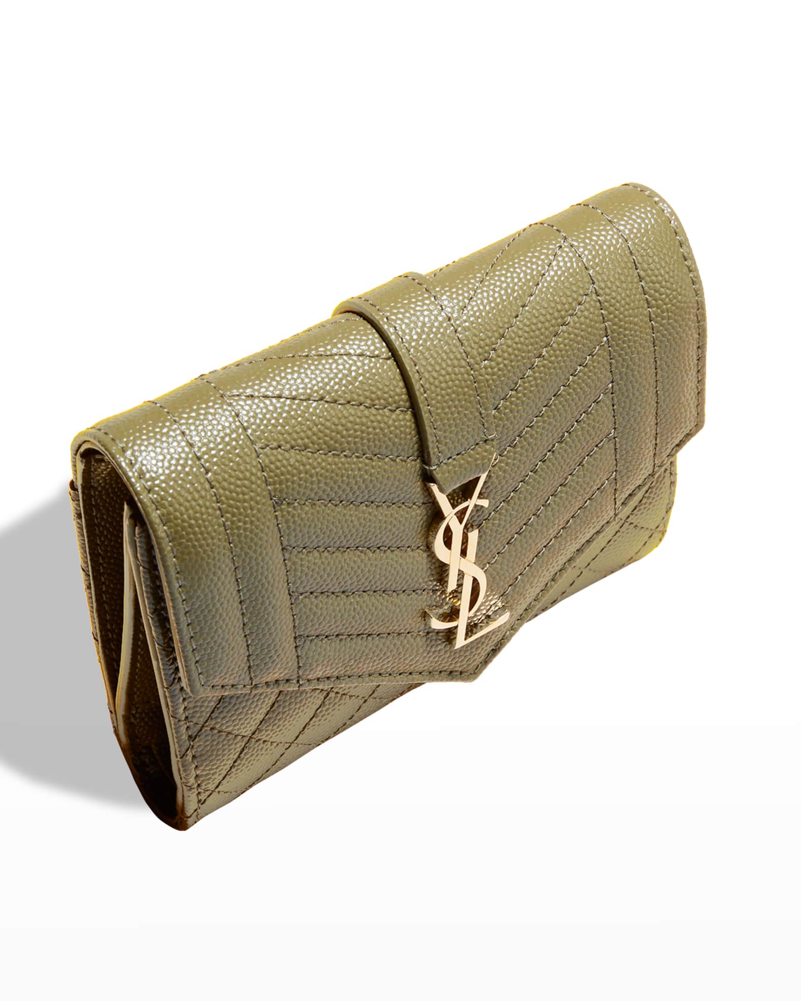 Saint Laurent Compact Tri Fold YSL Leather Wallet Neiman Marcus