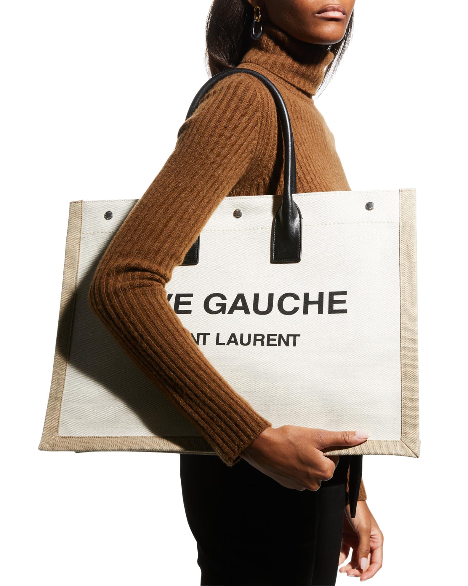 Saint Laurent Men Sand Canvas Big Rive Gauche Shopping Bag