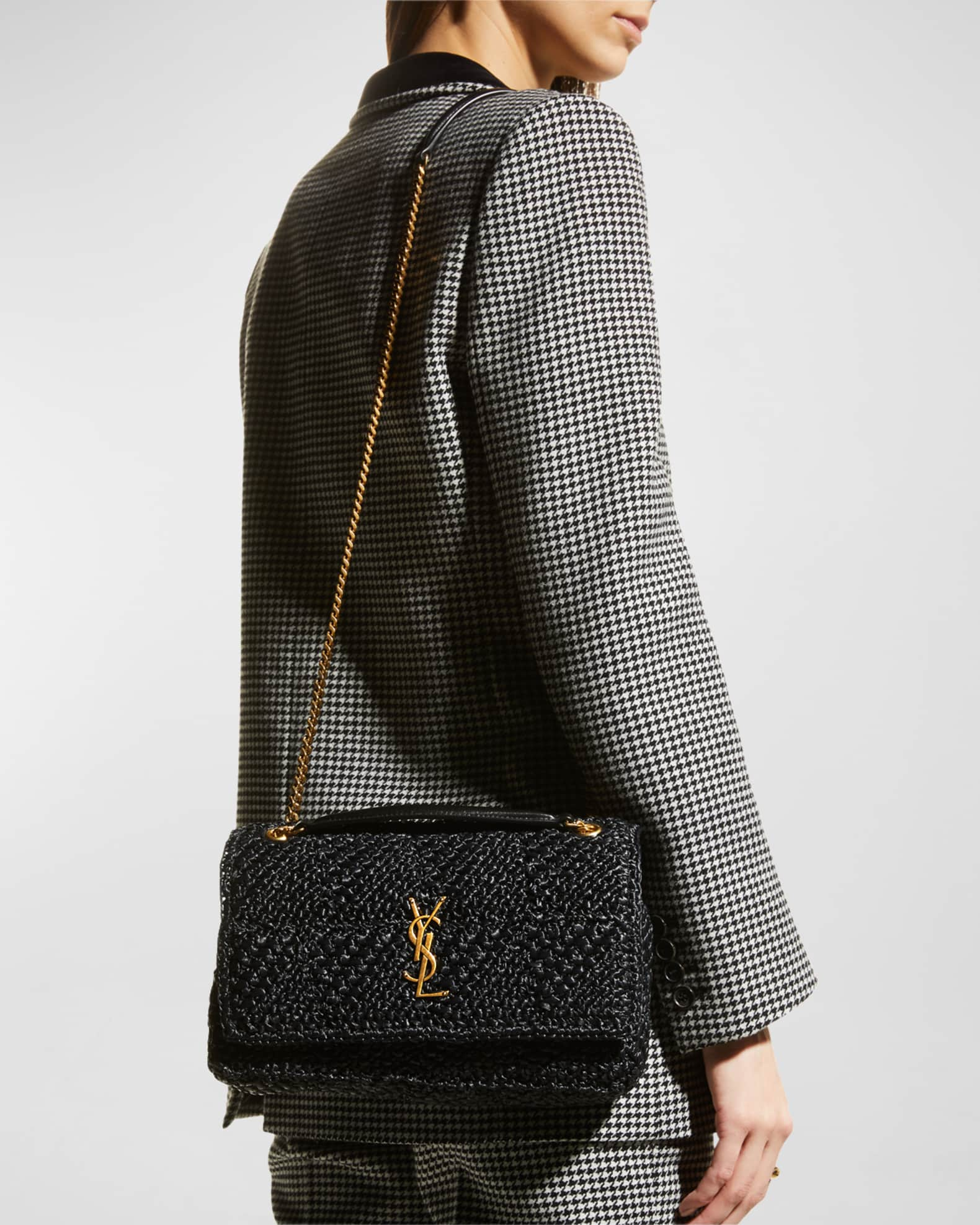 Saint Laurent Ysl Round Crochet Raffia Crossbody Bag