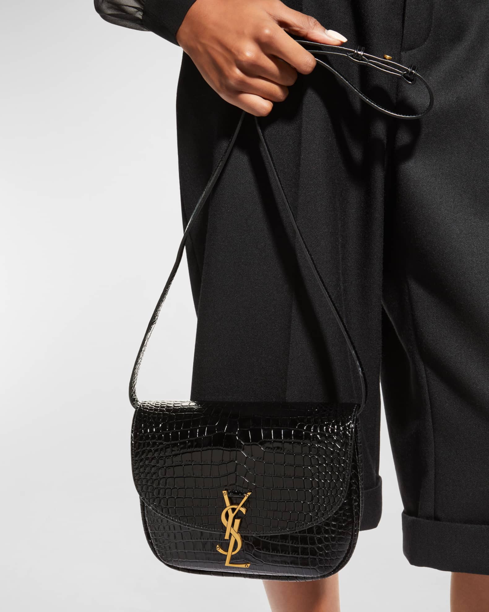 Saint Laurent Kaia Medium YSL Croc-Embossed Satchel Bag | Neiman Marcus