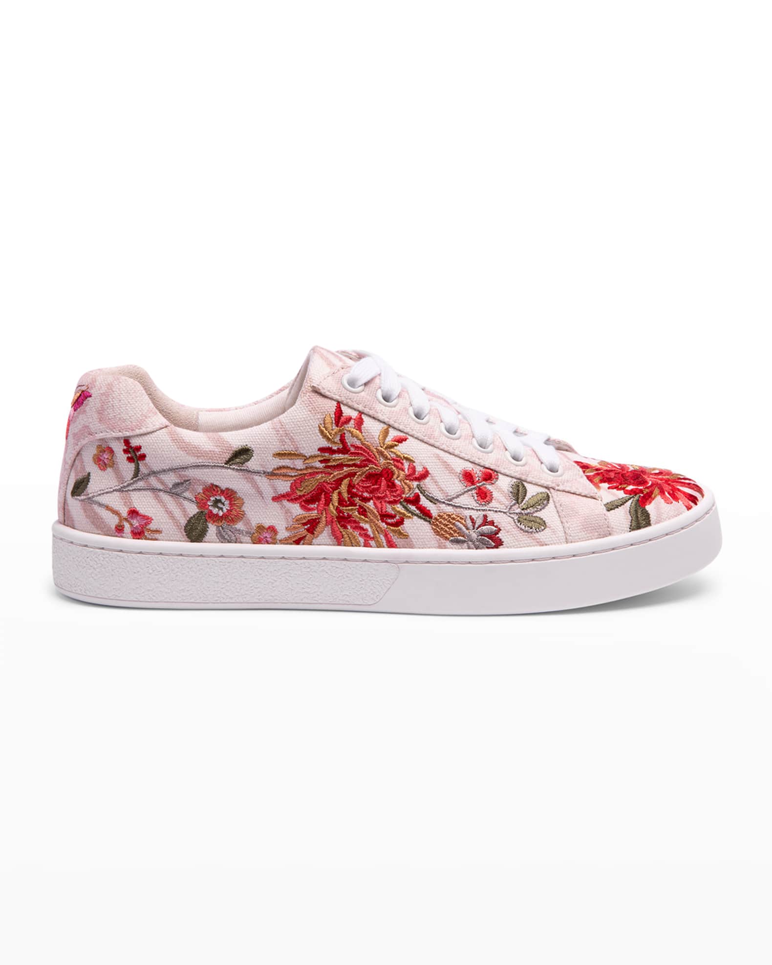Johnny Was Jayla Floral Embroidered Low-Top Sneakers | Neiman Marcus