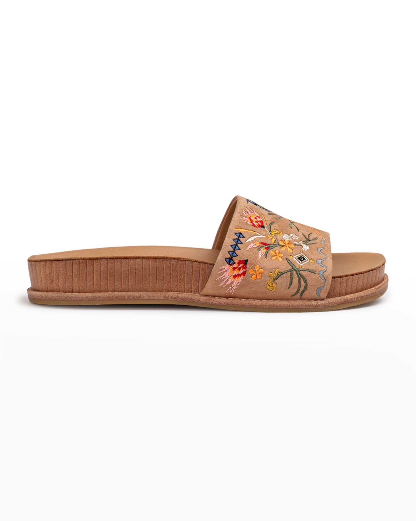 Johnny Was Watipaso Embroidered Suede Slide Sandals | Neiman Marcus