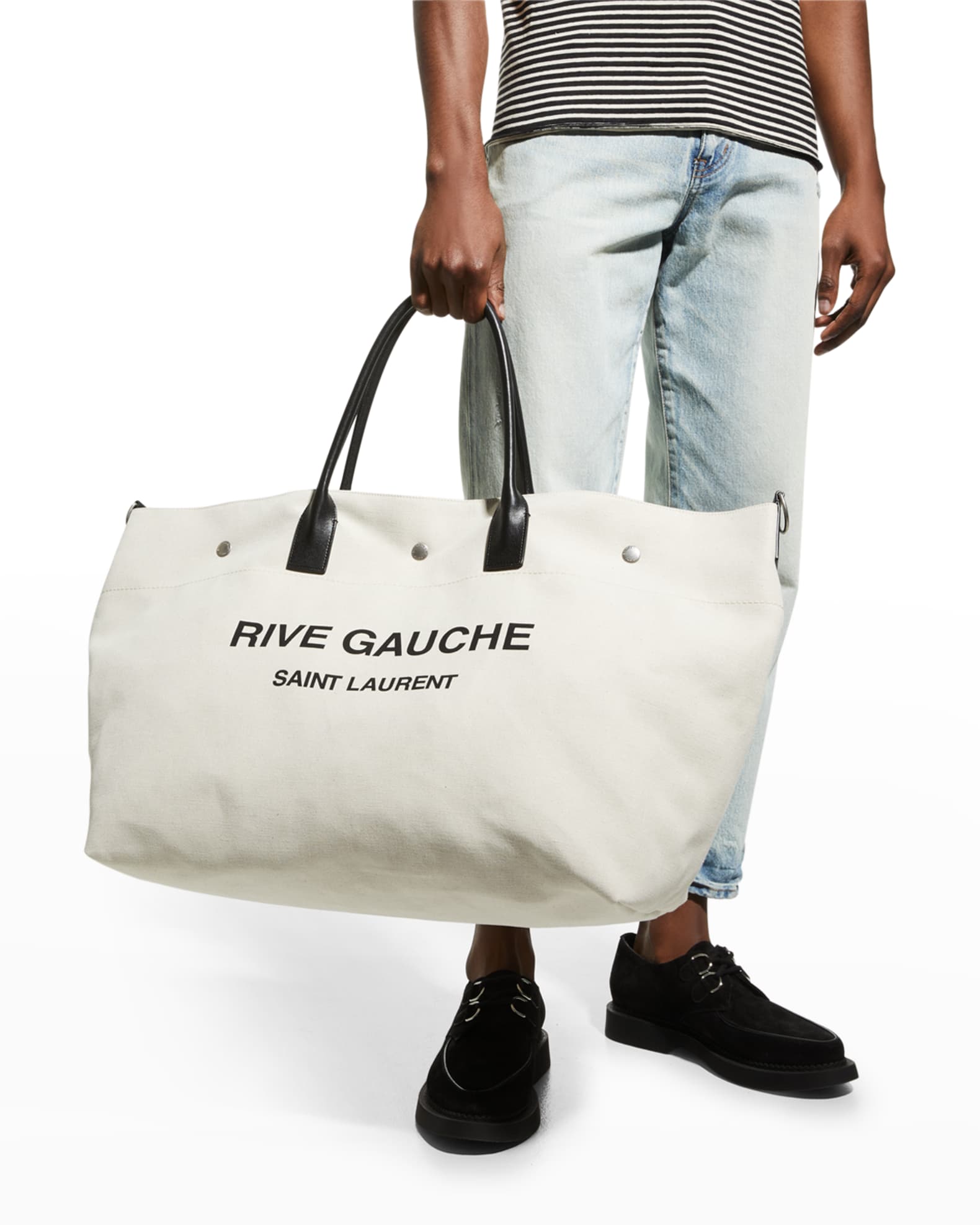 Saint Laurent Men's Rive Gauche Print Canvas-Leather Maxi Shopping Bag