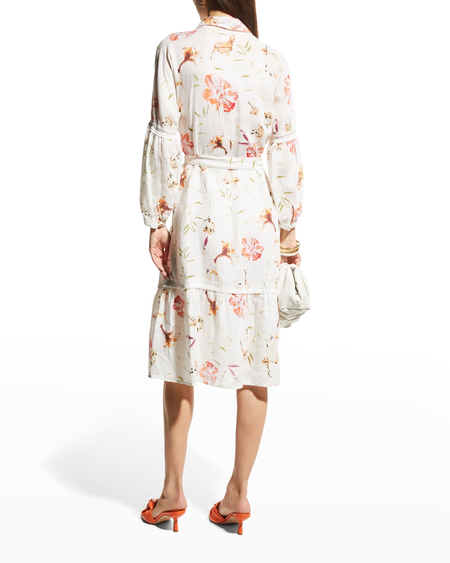 120% Lino Floral-Print Linen Peasant Dress | Neiman Marcus