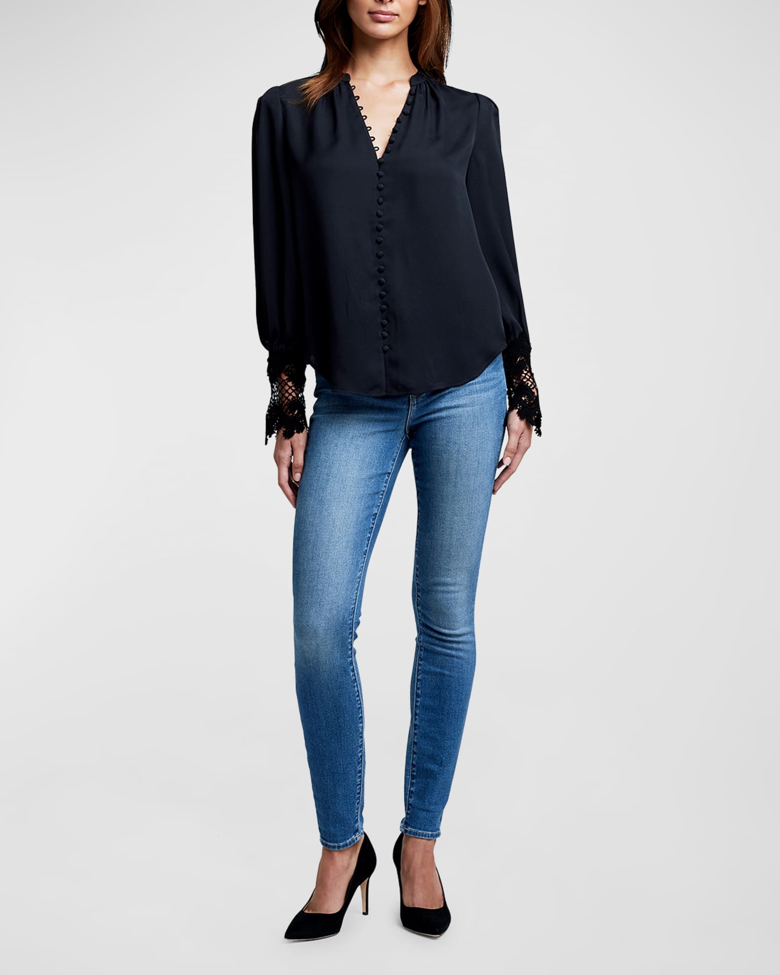 L'Agence Ava Lace-Cuff Blouse Neiman Marcus