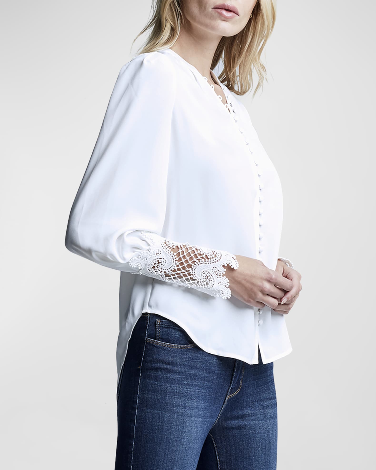 L'Agence Ava Lace-Cuff Blouse | Neiman Marcus