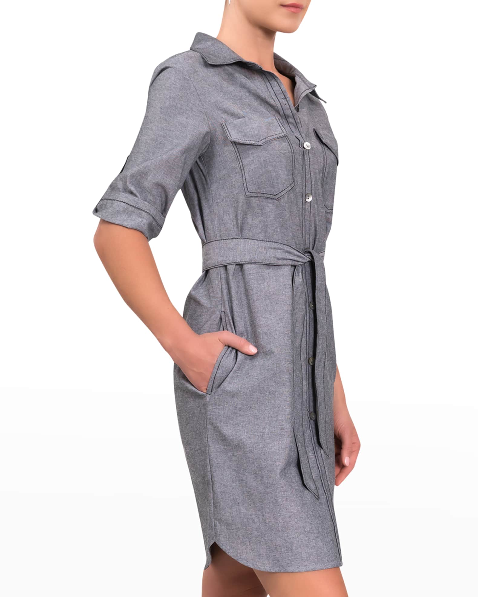 Everyday Ritual Janell Short Belted Chambray Shirtdress | Neiman Marcus
