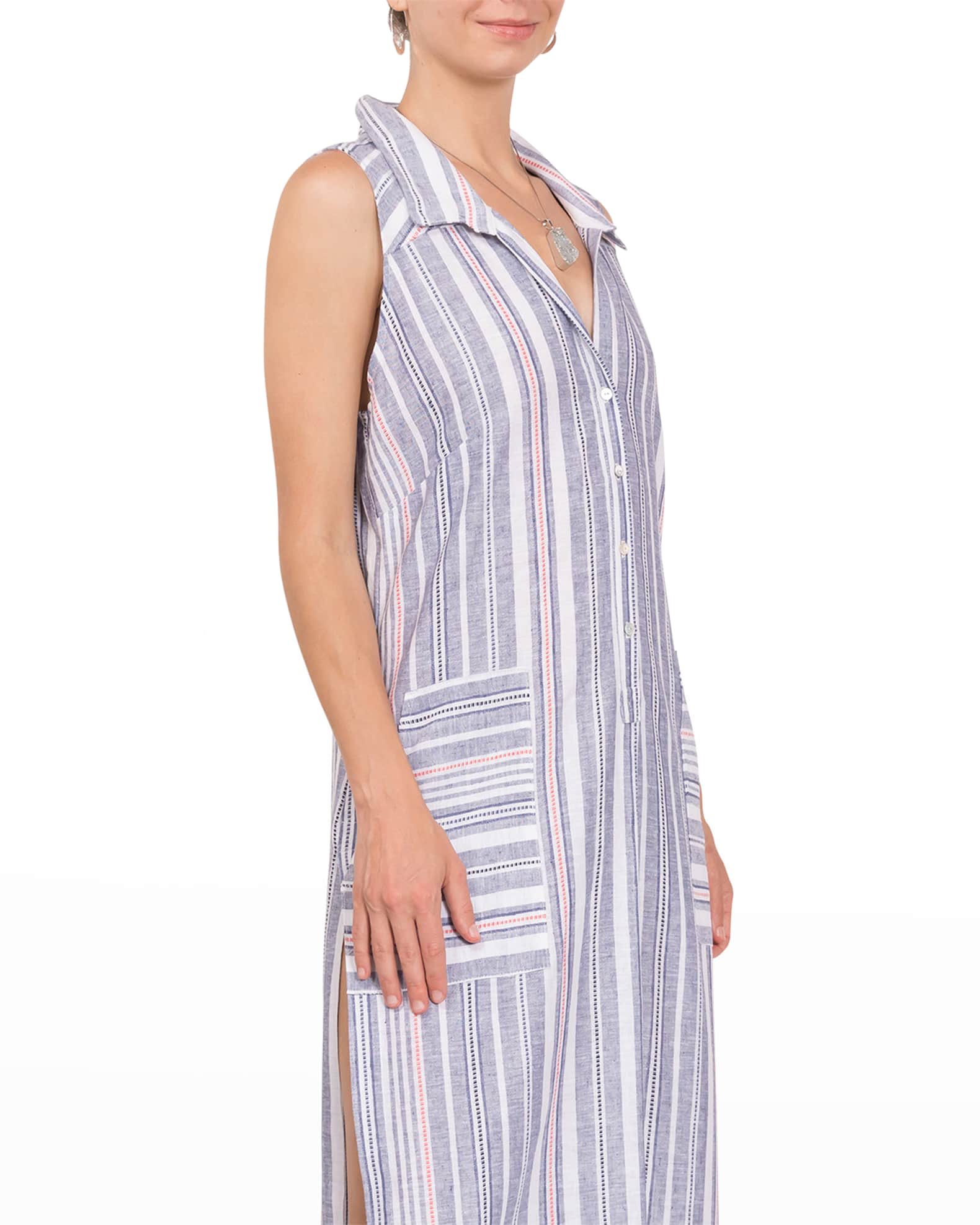 Everyday Ritual Vivienne Striped Henley Slit Maxi Dress Neiman Marcus