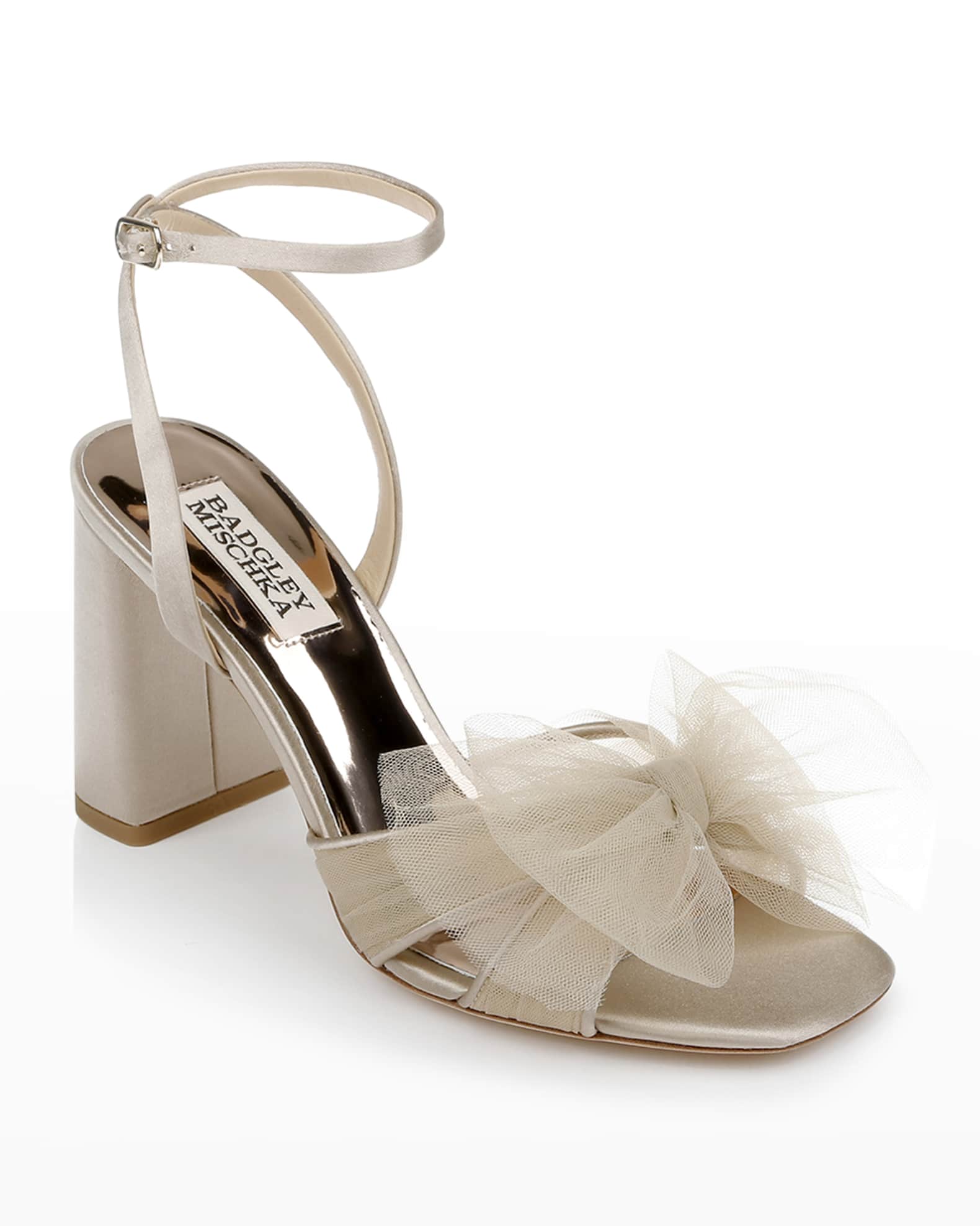 Badgley Mischka Tess Tulle Bow AnkleStrap Sandals Neiman Marcus