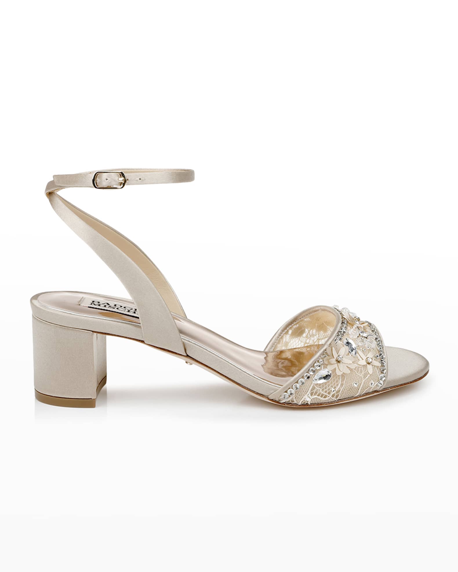 Badgley Mischka Taylin Satin Embellished Ankle-Strap Sandals | Neiman ...