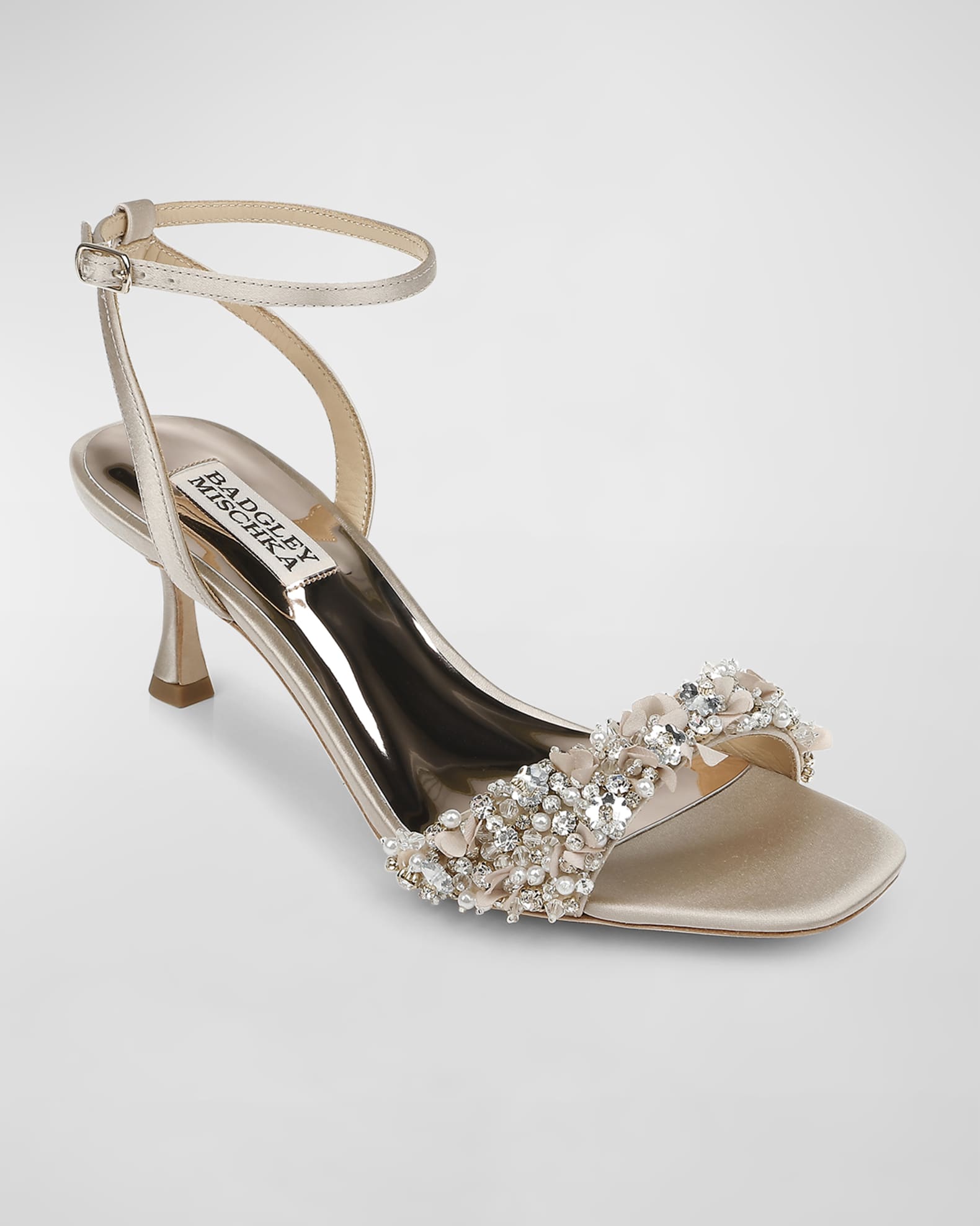 Badgley Mischka Telissa Satin Embellished Ankle-Strap Sandals | Neiman ...