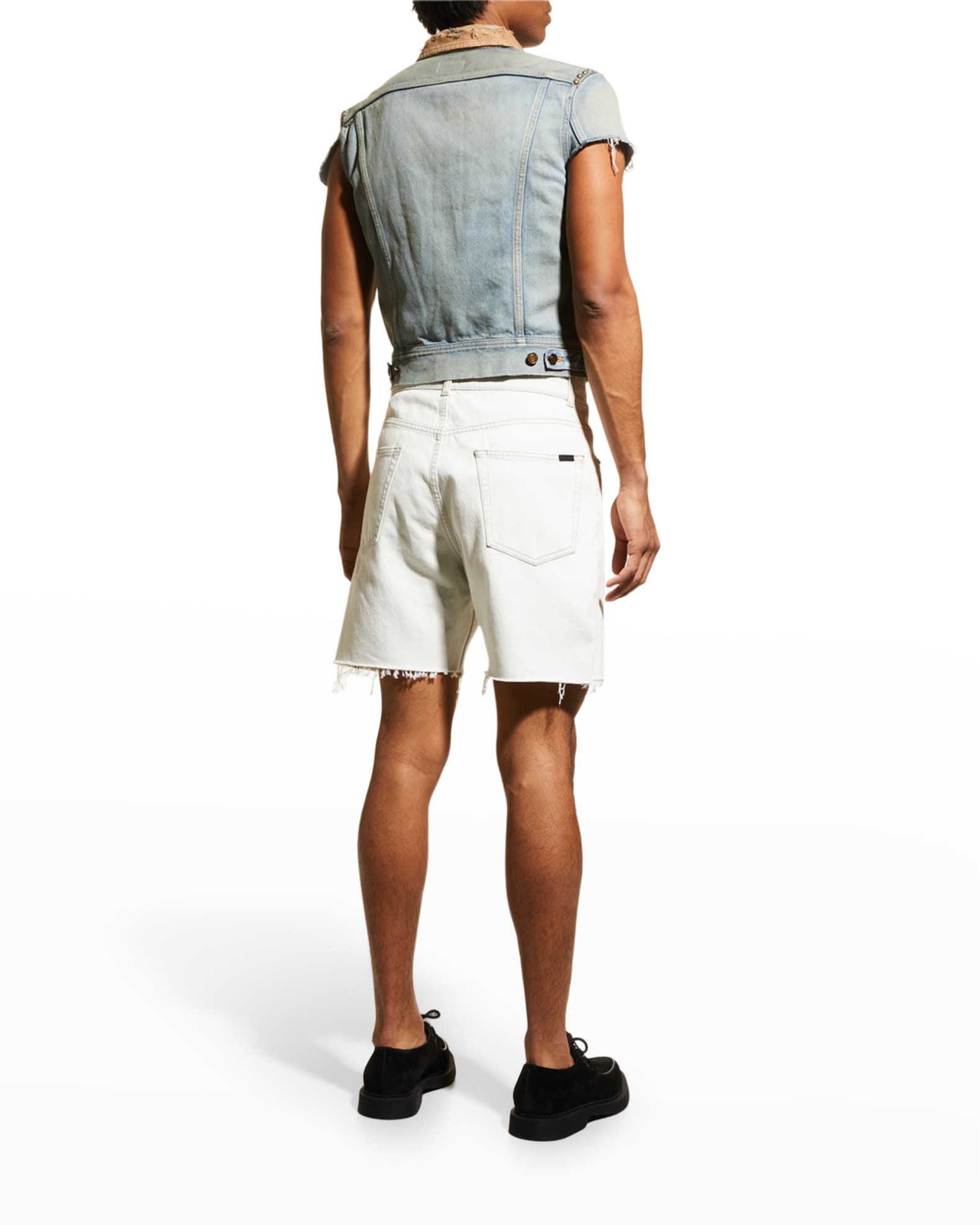 Saint Laurent Men's Baggy Cutoff Denim Shorts Neiman Marcus