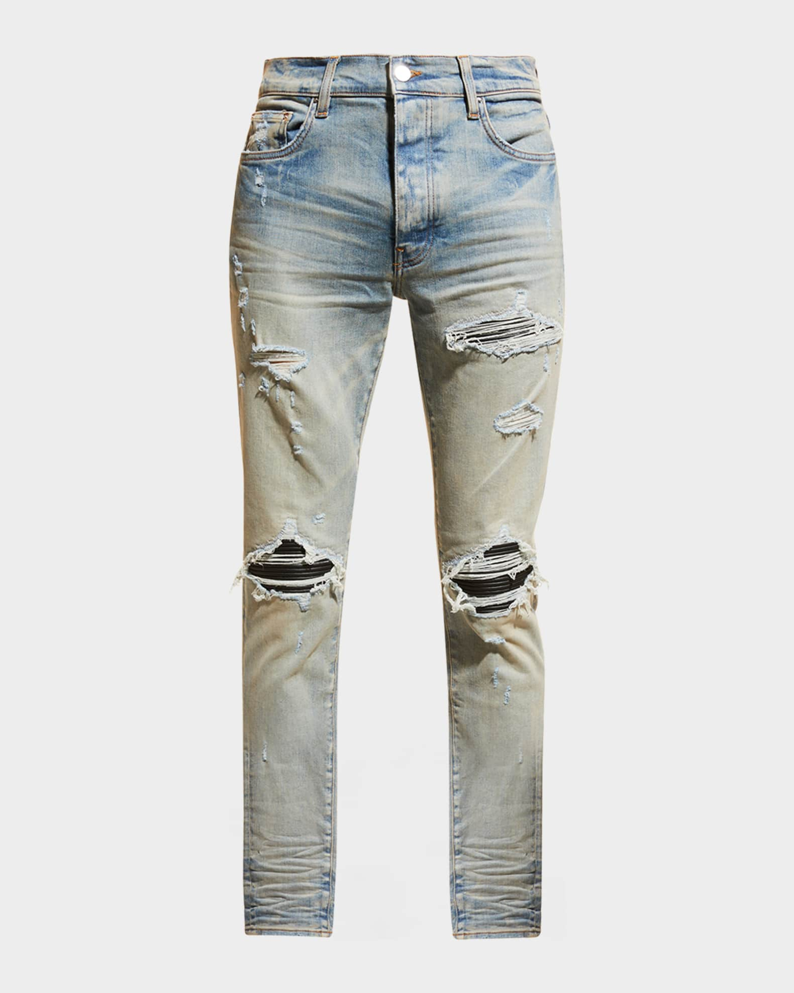 DESTROY LEATHER DENIM PANTS / L.INDIGO