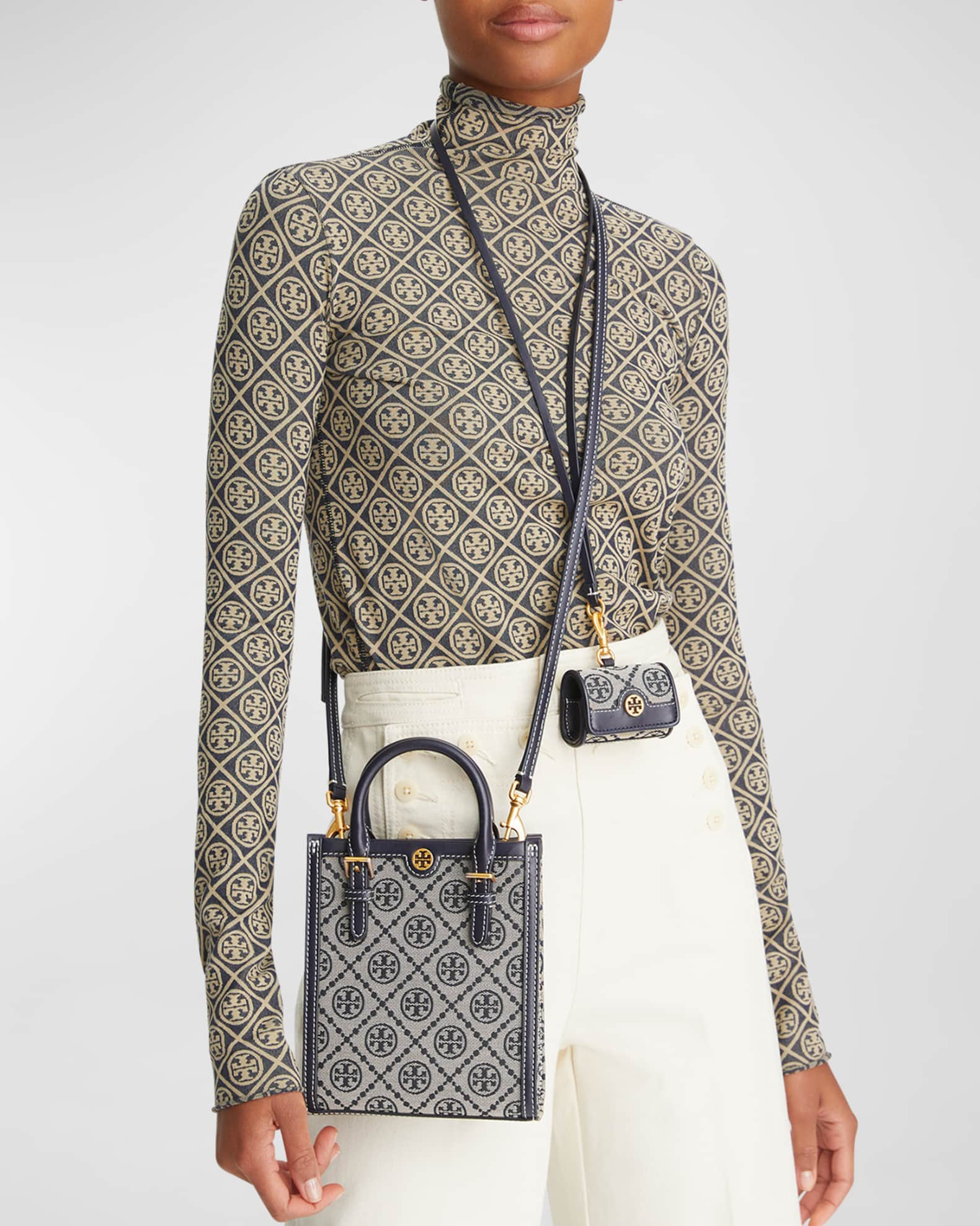 Tory Burch Mini T Monogram Jacquard North-South Tote Bag | Neiman Marcus