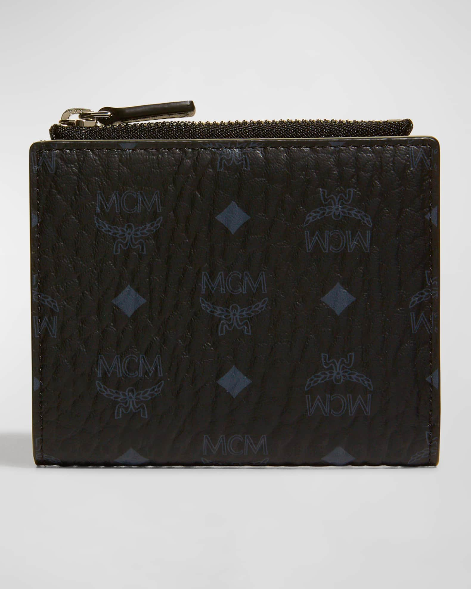 Mcm Aren Snap Wallet in Embossed Monogram Leather, Black