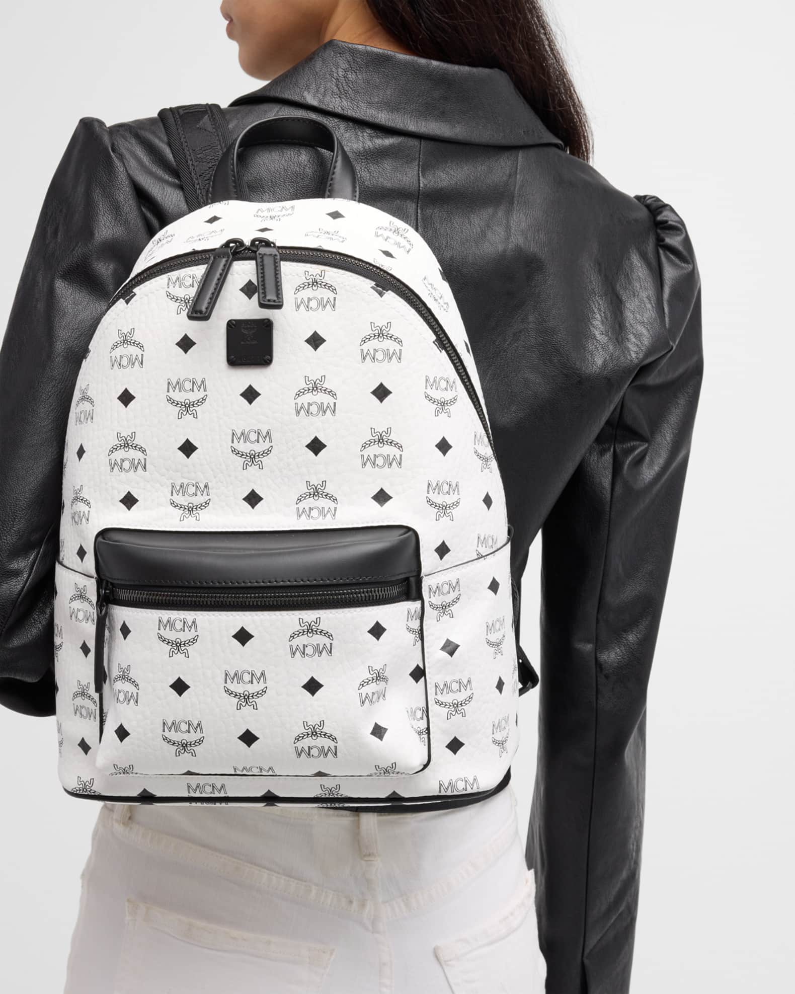 MCM Stark Small Logo Zip Backpack | Neiman Marcus