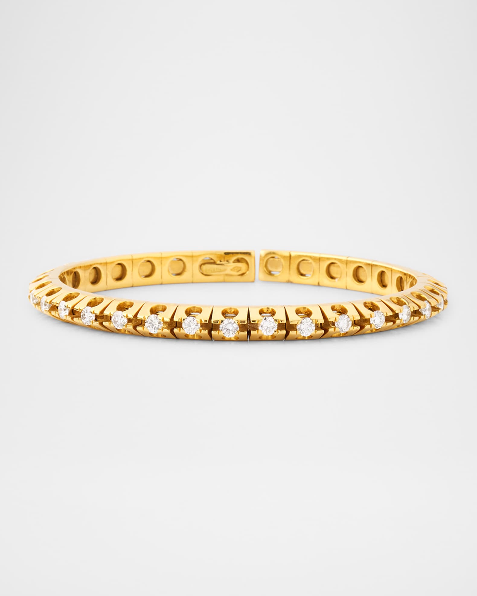 18K Yellow Gold Round Diamond Cuff Bangle Bracelet 0