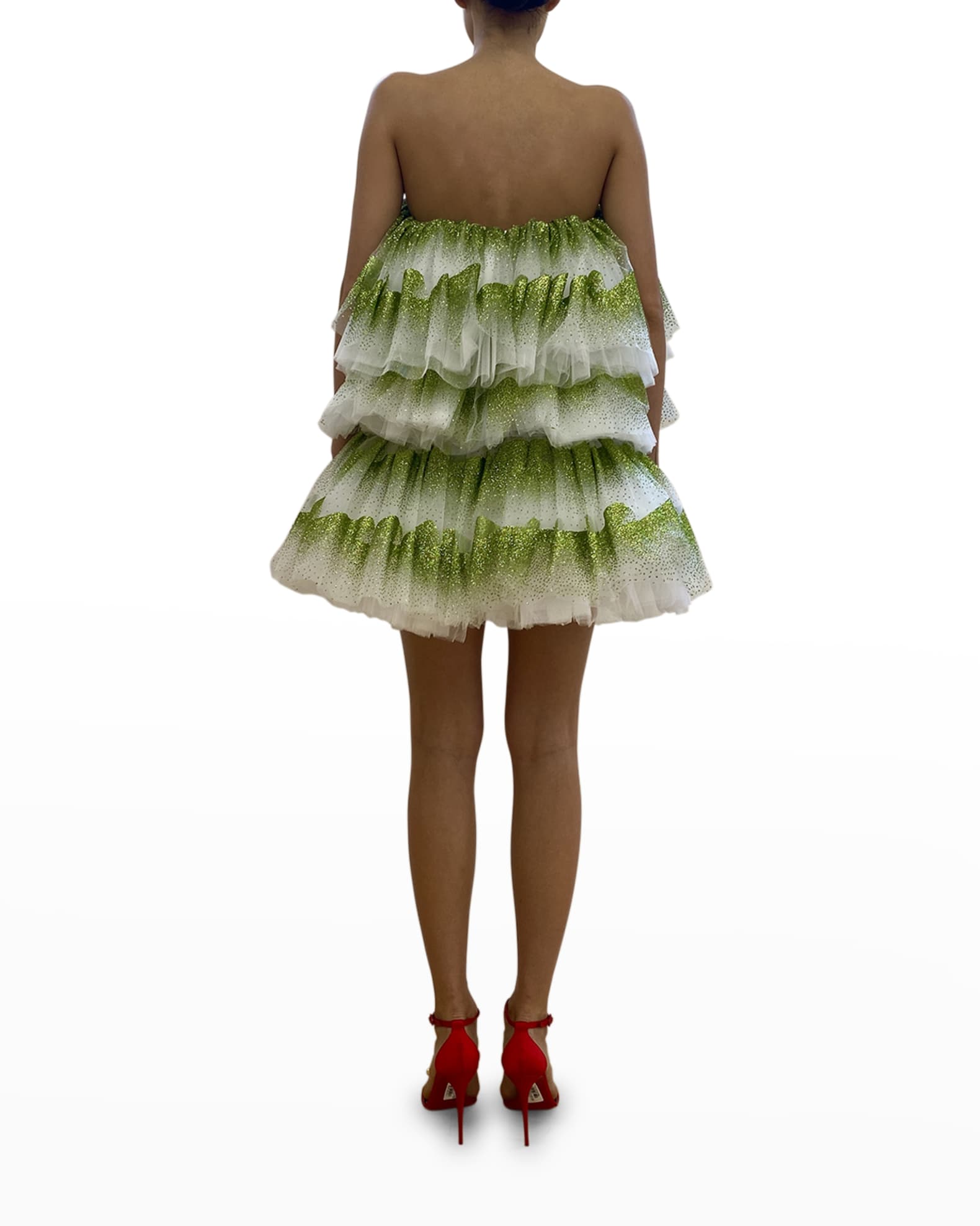 Halpern Shimmering Tiered Ruffle Strapless Mini Dress | Neiman Marcus