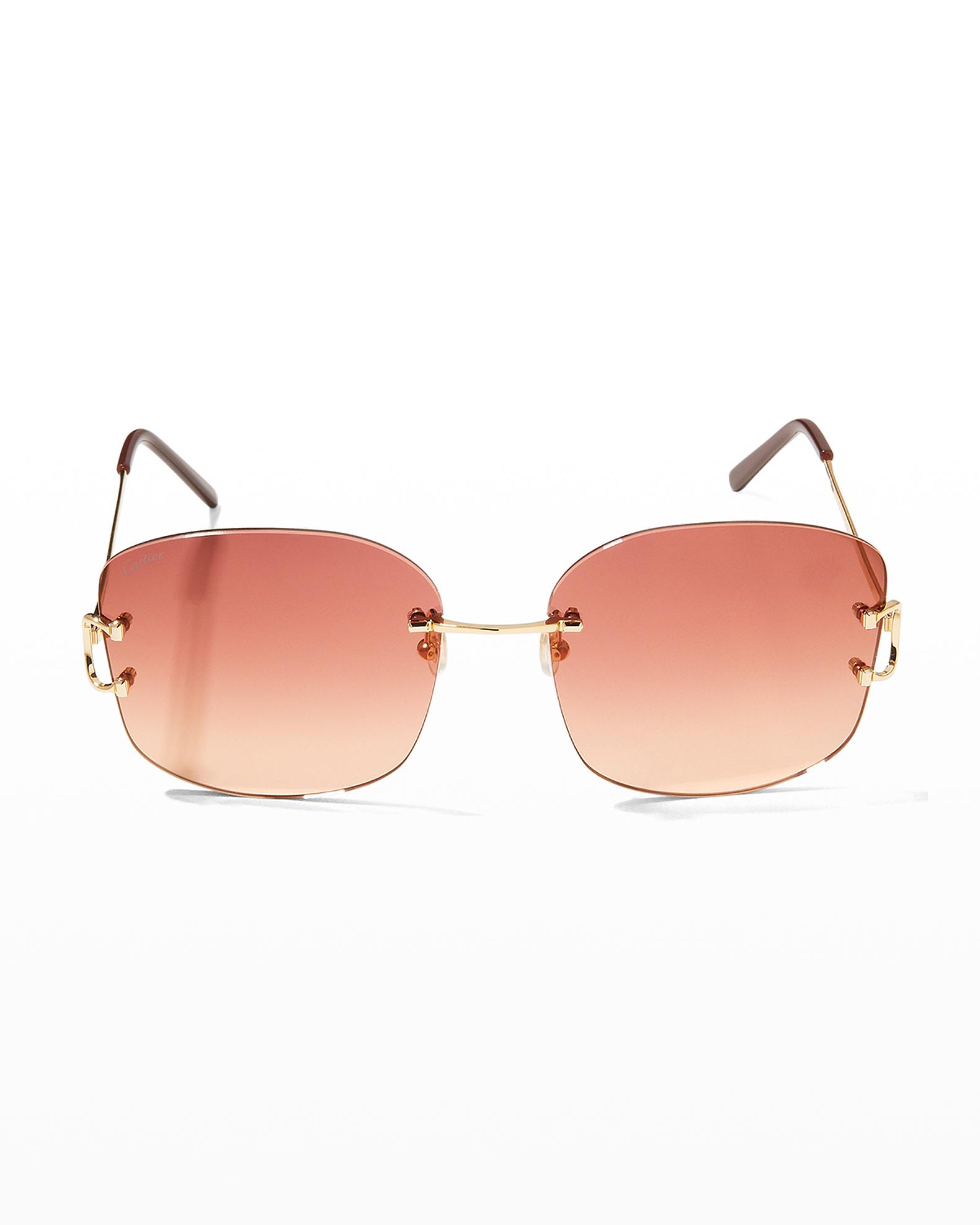Cartier Rimless Round Metal & Acetate Sunglasses | Neiman Marcus