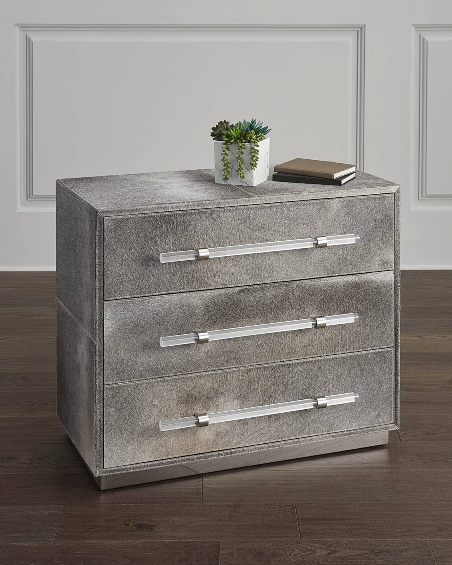 Interlude Home Cassian Hairhide 3-Drawer Chest | Neiman Marcus