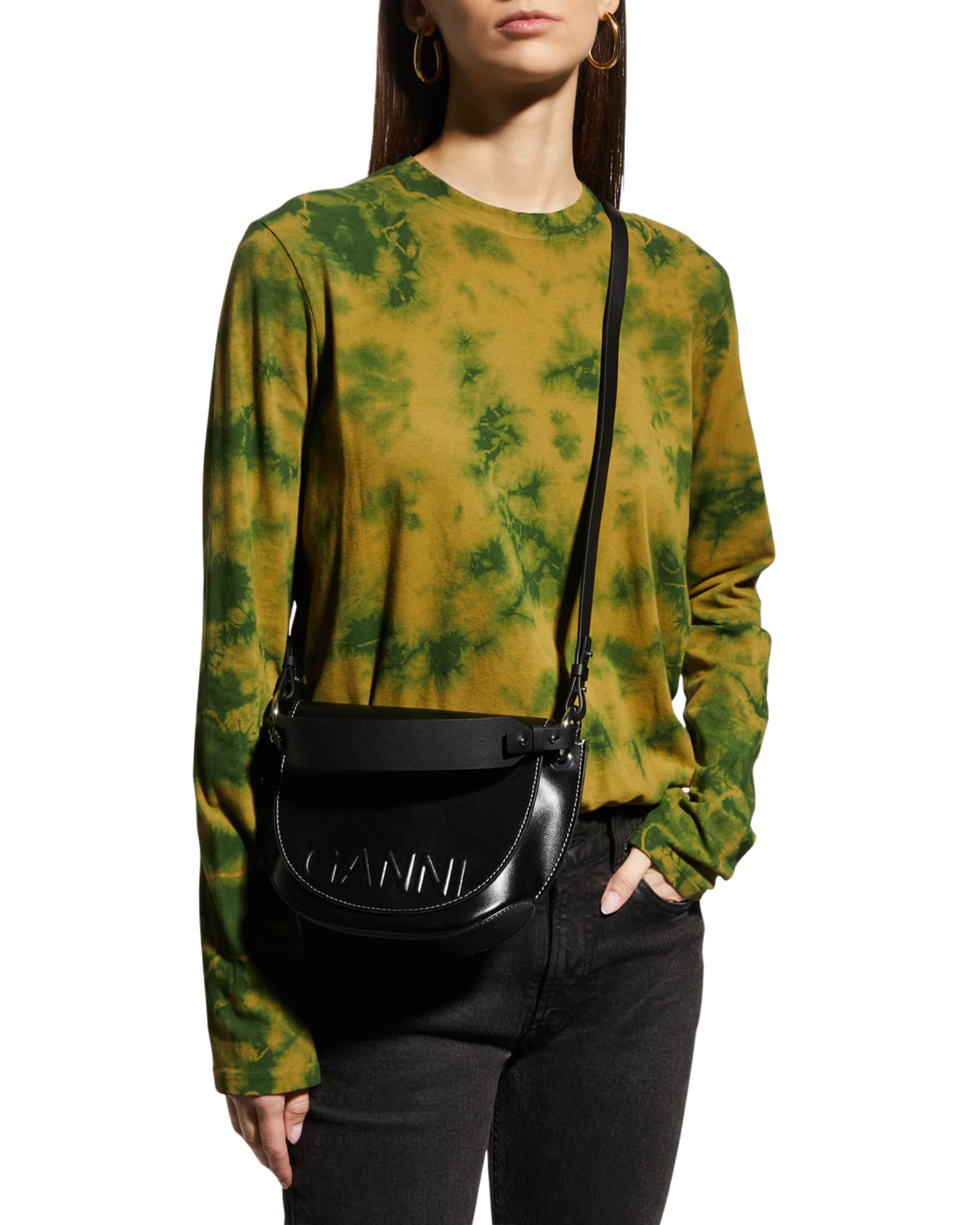 Ganni Banner Recycled Leather Crossbody Saddle Bag Neiman Marcus