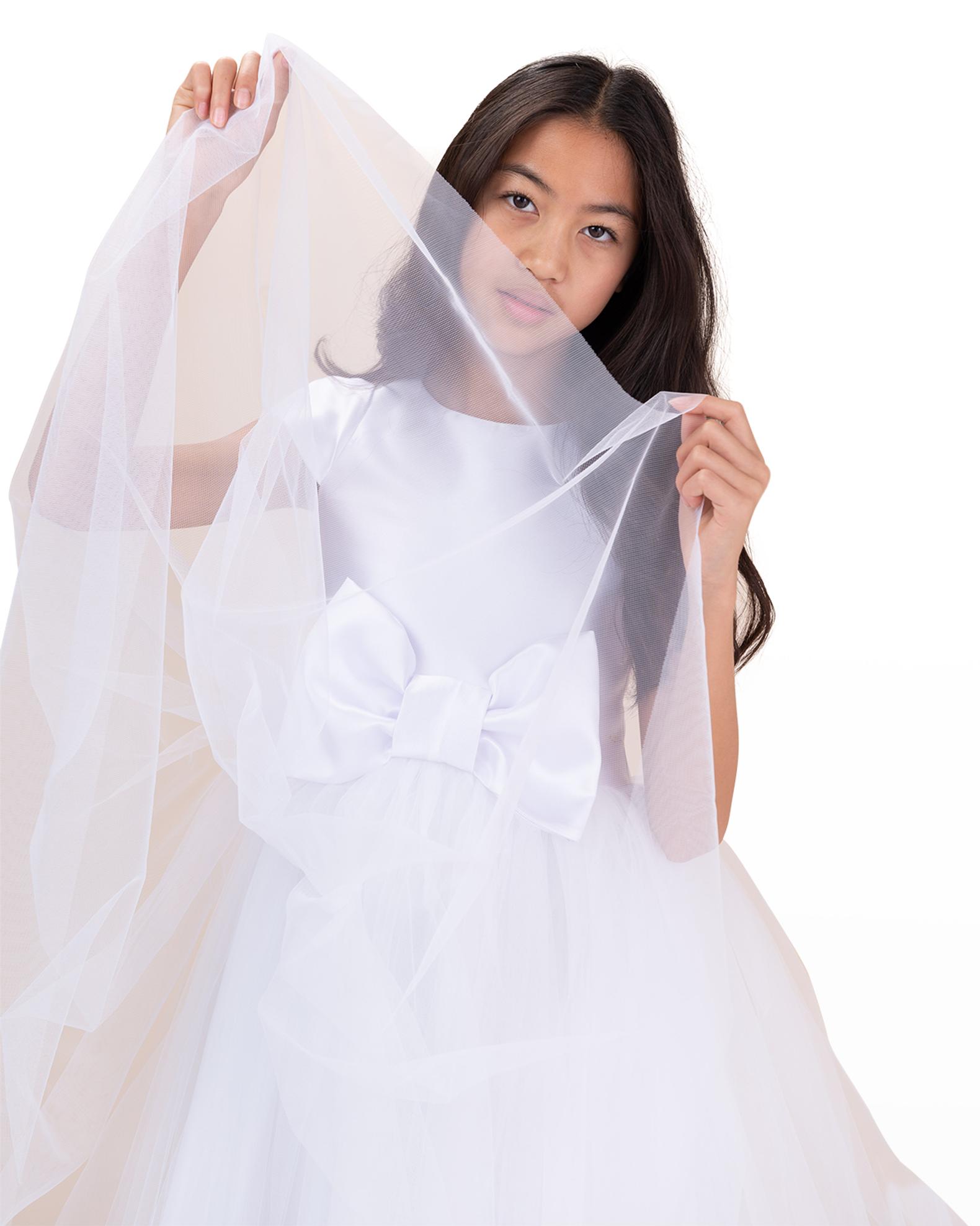 White Label by Zoe Girl's Elizabeth Satin Bow Tulle Dress, Size 2