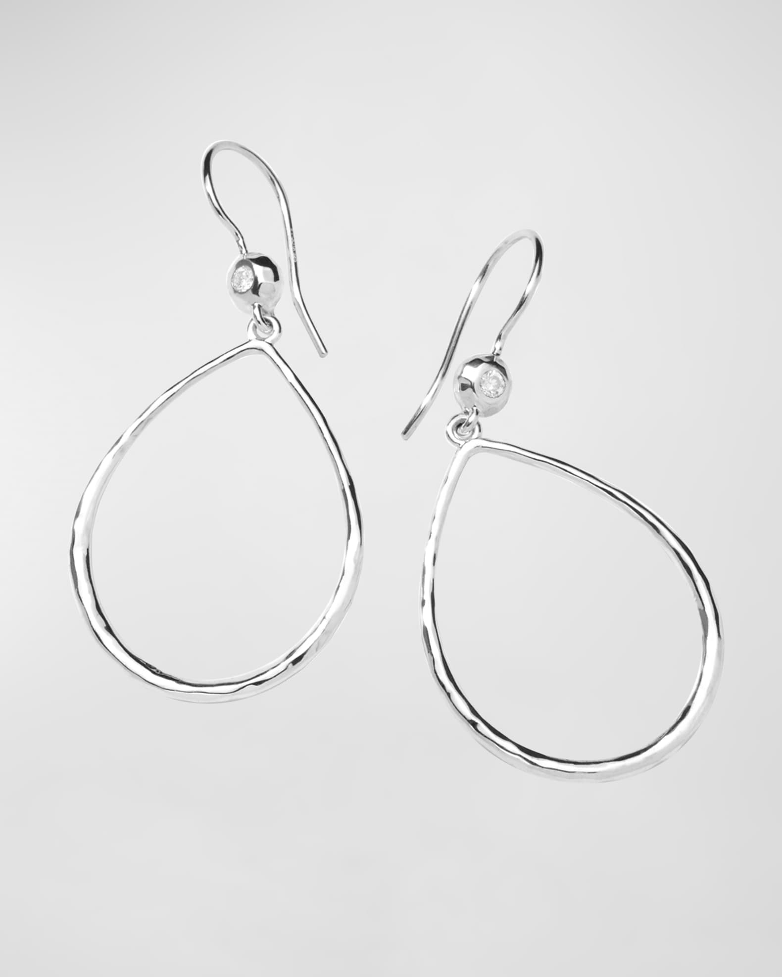 Teardrop Earrings in Sterling Silver with Diamonds  0