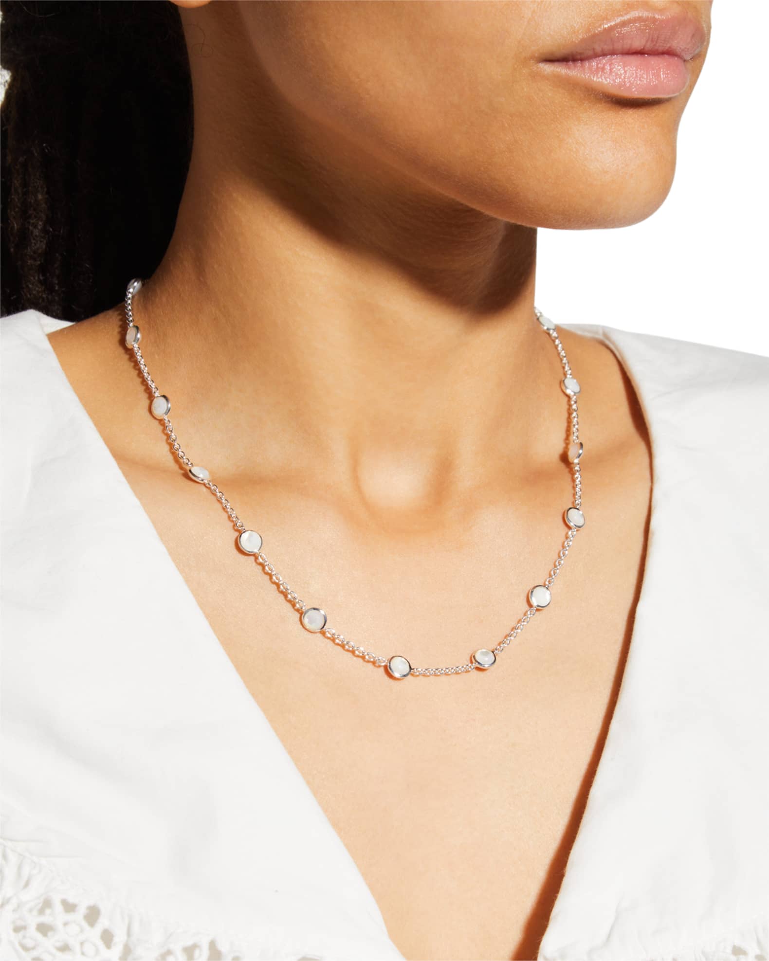 Stone Station Necklace in Sterling Silver  1