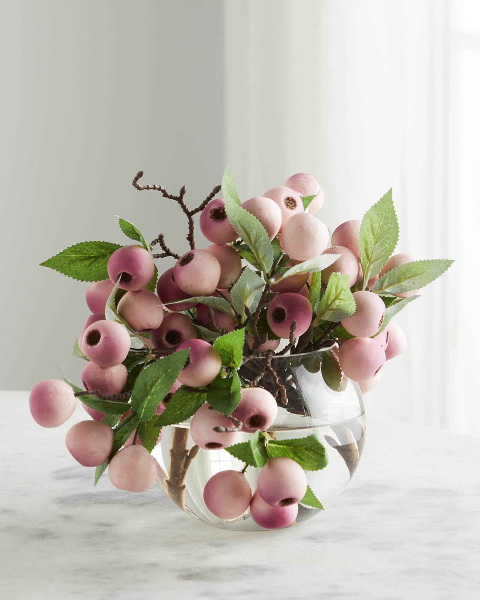 Balausta Berries 8" Faux Floral Arrangement in Glass Bowl 0