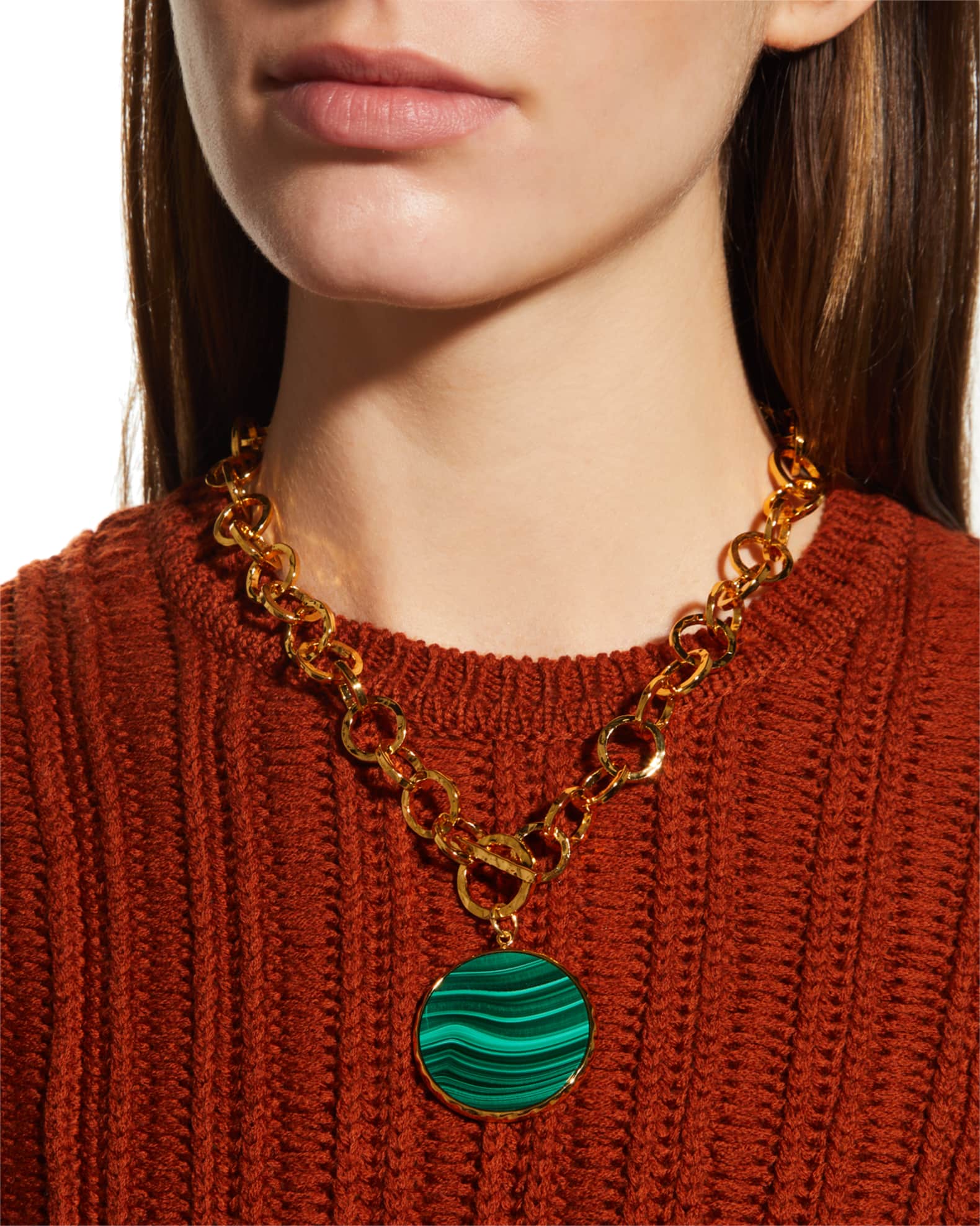 Malachite Pendant on Chain Necklace 1