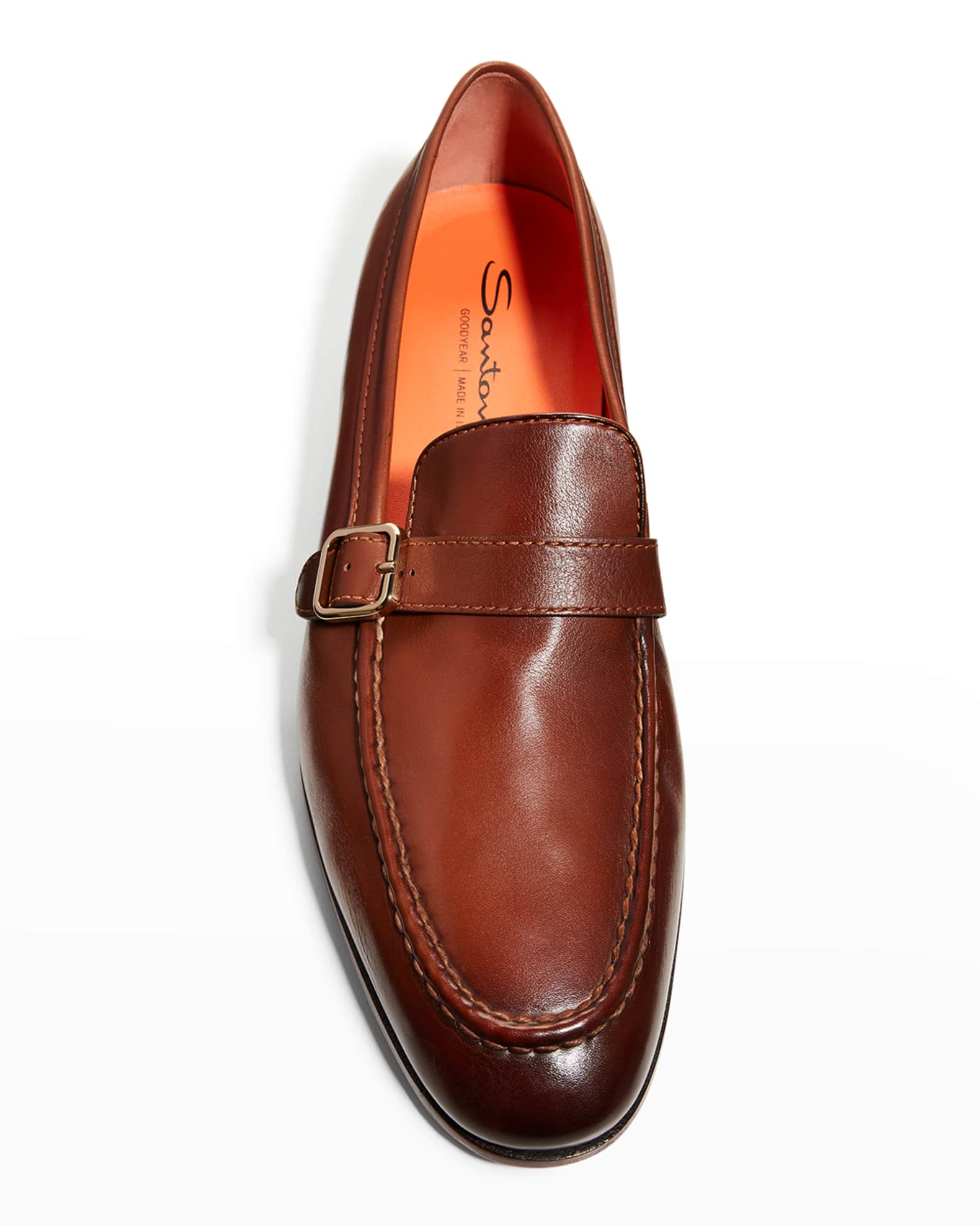 Santoni Men's Donor Buckle Leather Loafers | Neiman Marcus