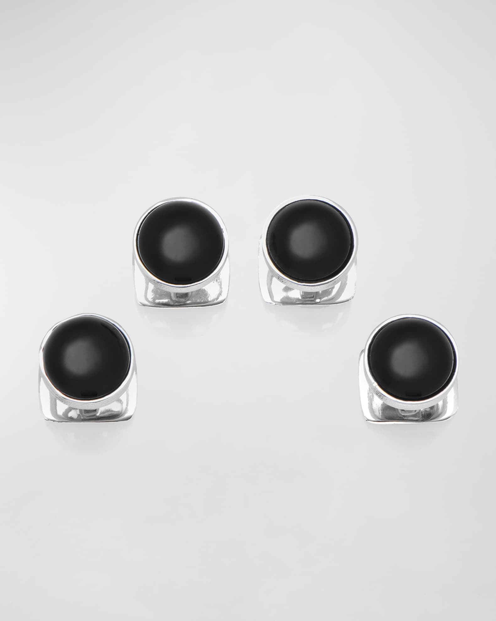 Men's Sterling Silver Ribbed Onyx Studs 0