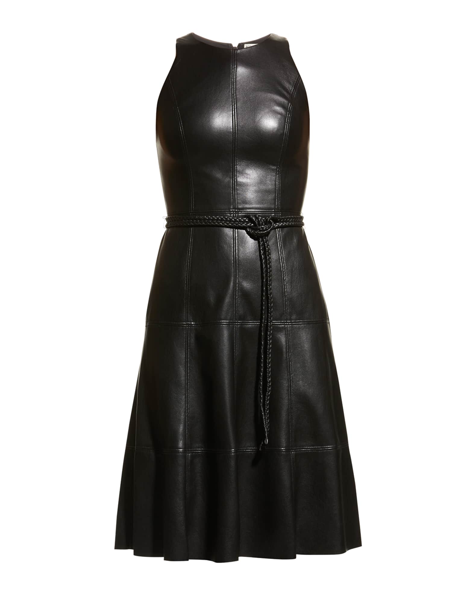 Alice + Olivia Leandra Vegan Leather Midi Dress with Belt | Neiman Marcus