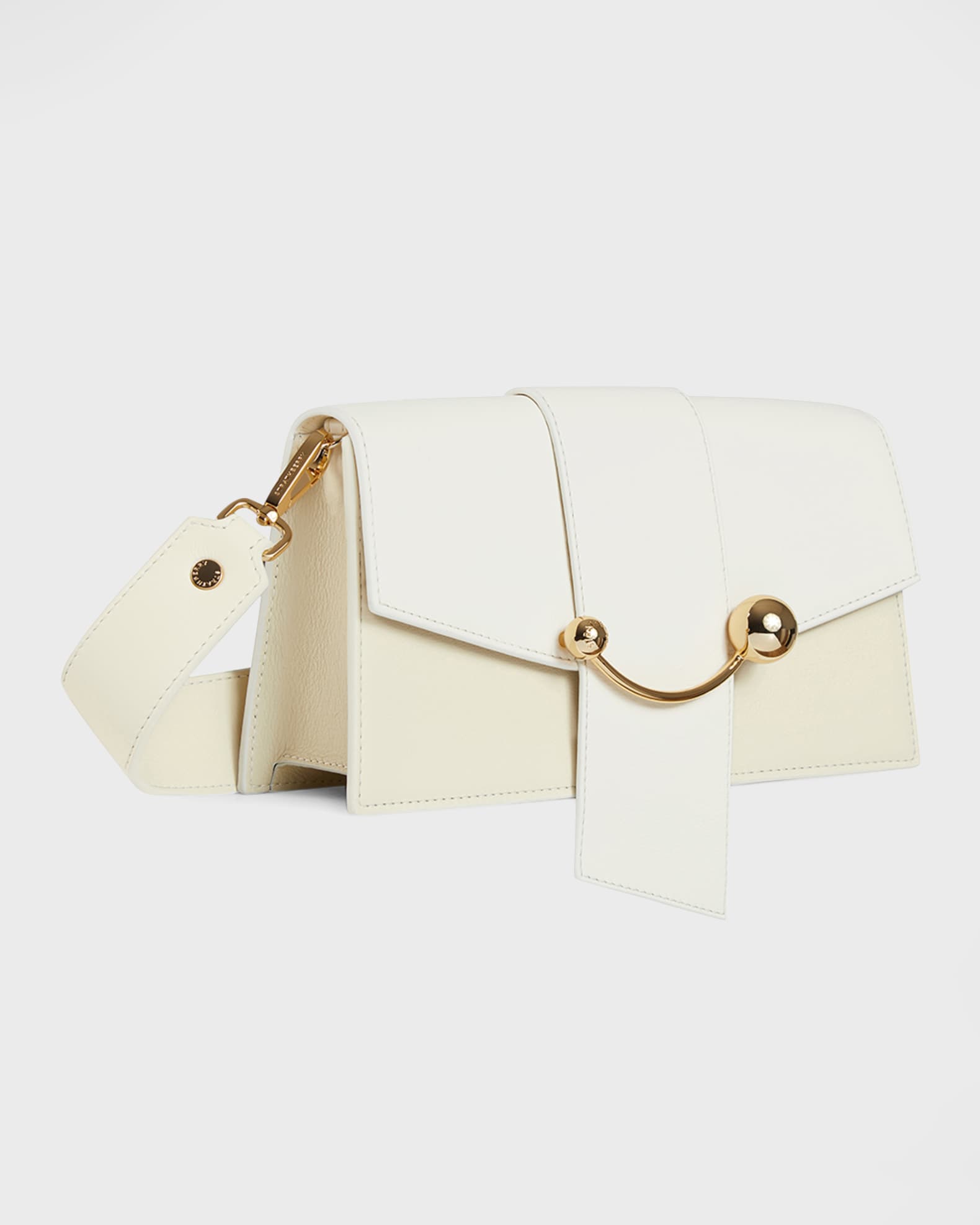 Strathberry Crescent Tricolor Leather Shoulder Bag in Vanilla/Sage