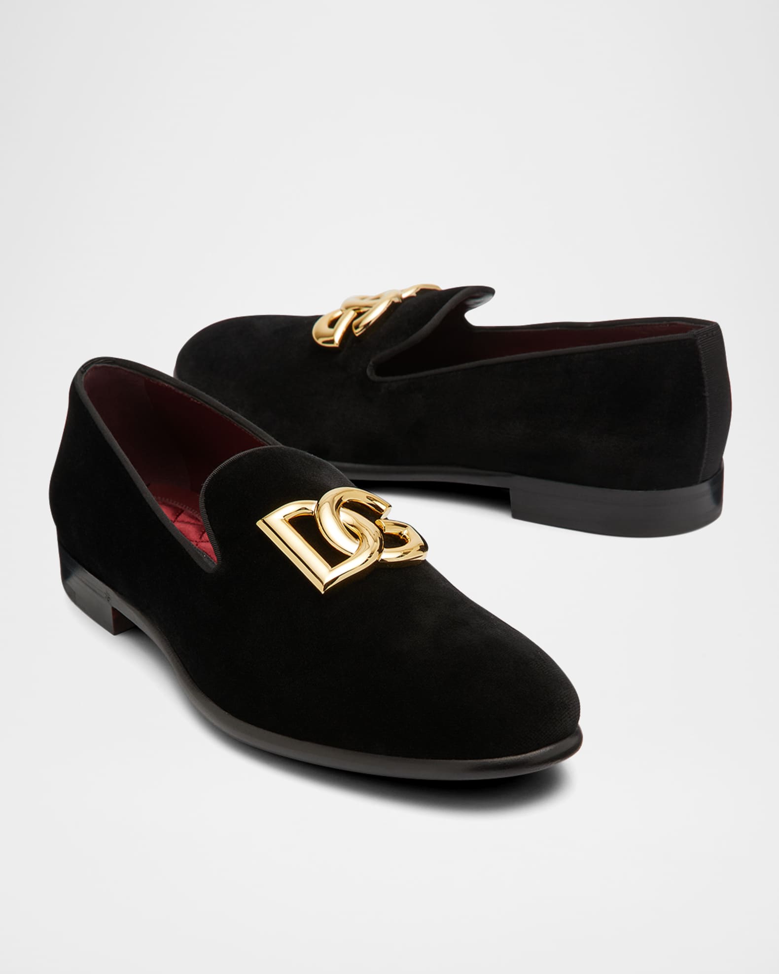 Dolce & Gabbana Black Velvet Gold Crown Mens Loafers Shoes
