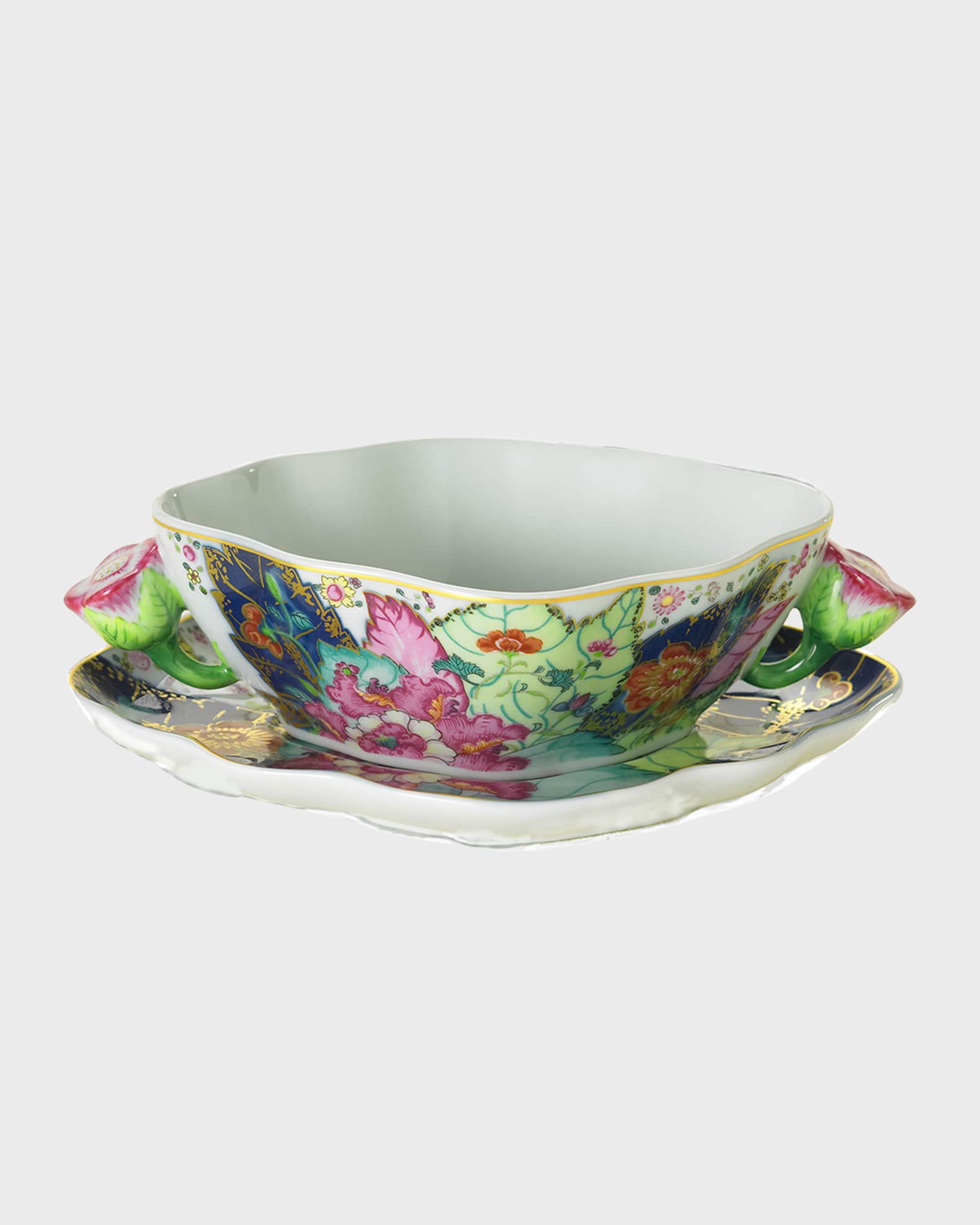 Tobacco Leaf Cream Soup Bowl and Saucer