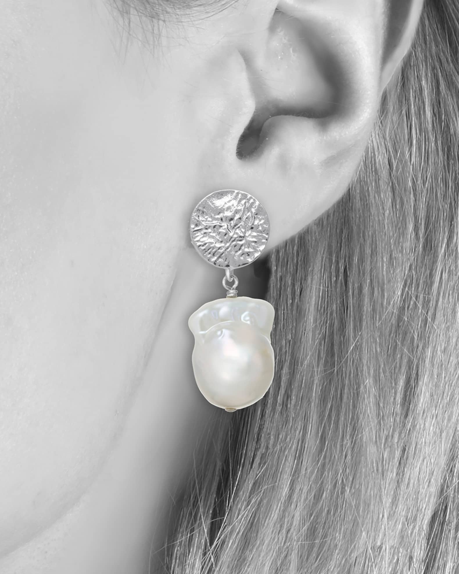 Baroque Pearl Earrings with Sterling Silver Hammered Top 1
