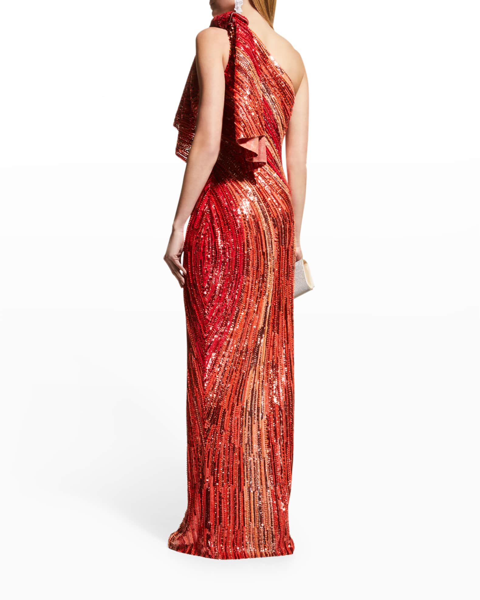 Lenora Petal Embroidered One-Shoulder Gown