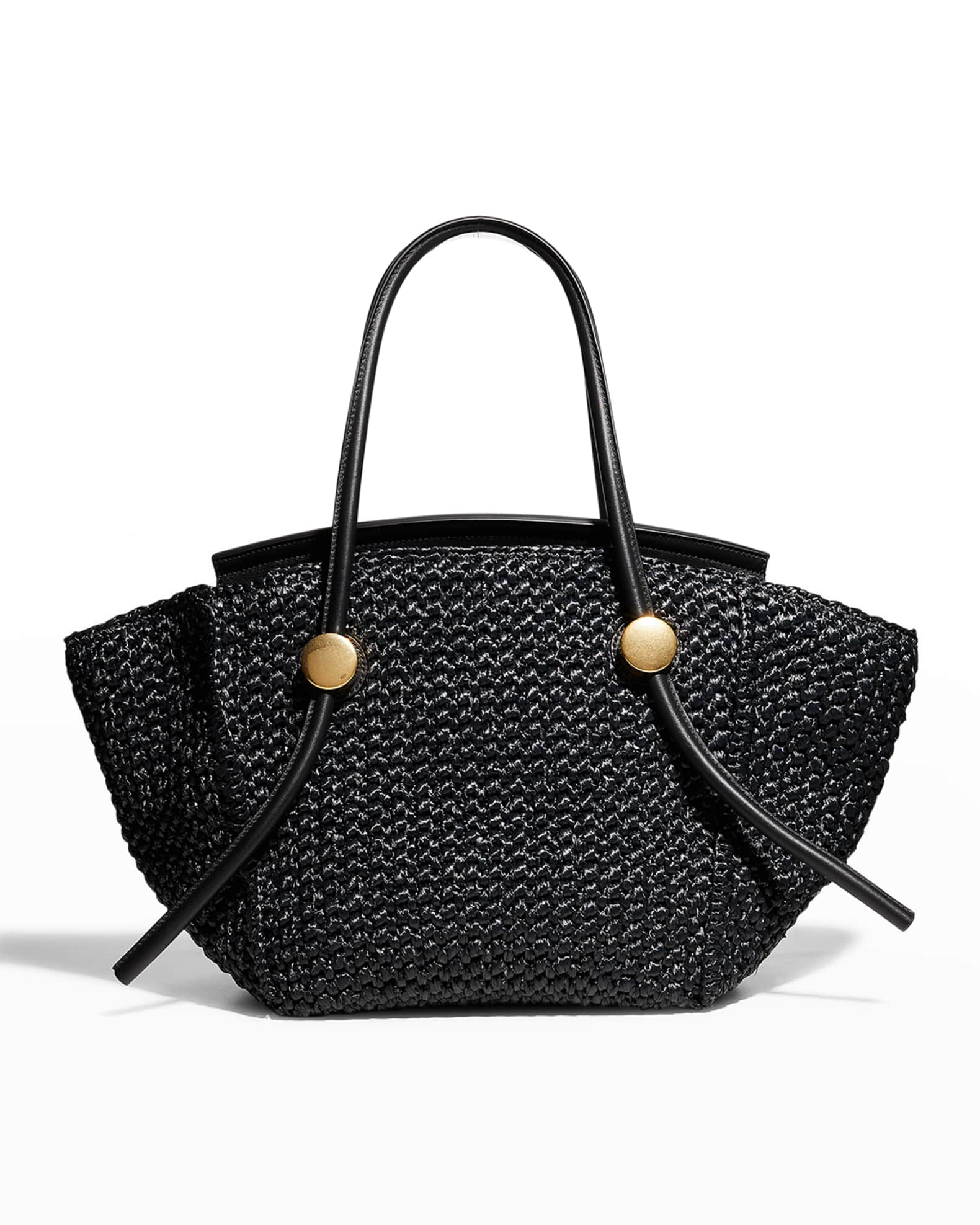 Proenza Schouler Fold-Over Flap Raffia & Leather Tote Bag | Neiman Marcus