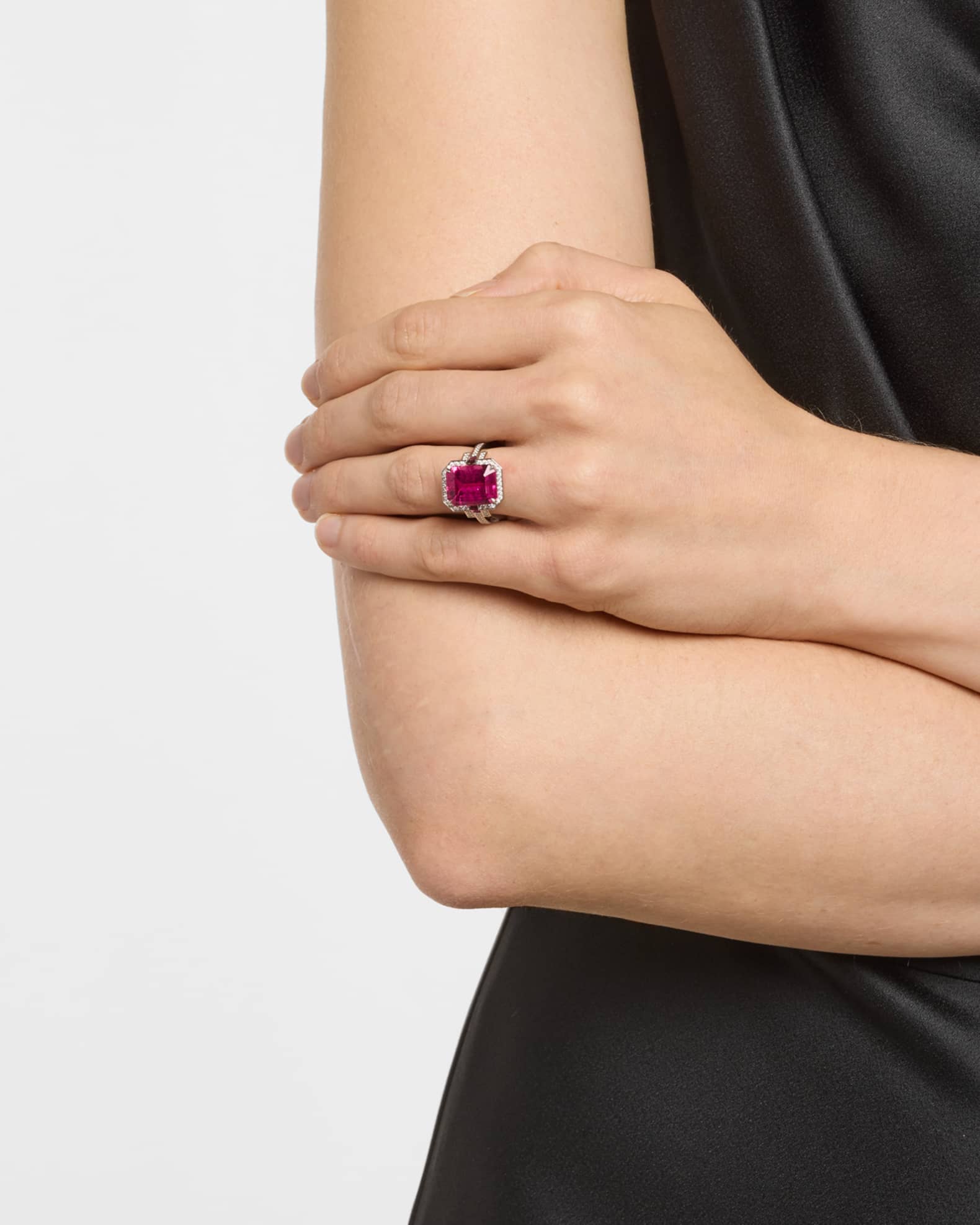 Platinum Pink Tourmaline and Diamond Statement Ring  1