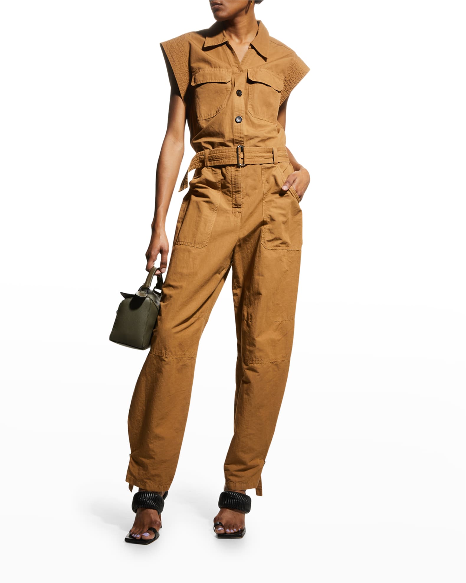 A.L.C. Celia ButtonFront Belted Utility Jumpsuit Neiman Marcus