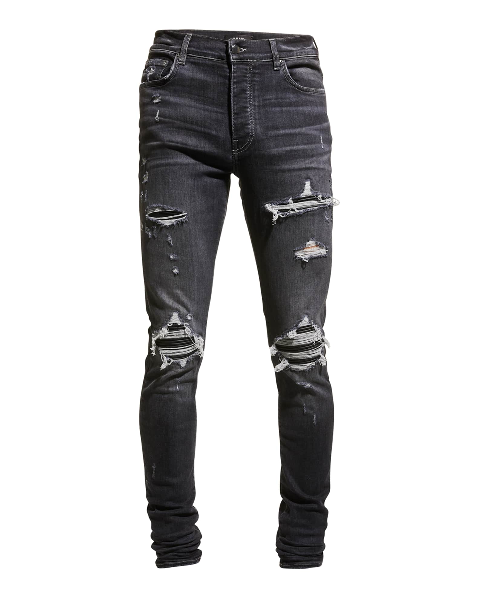 Amiri Men's MX1 LeatherPatch Skinny Jeans Neiman Marcus