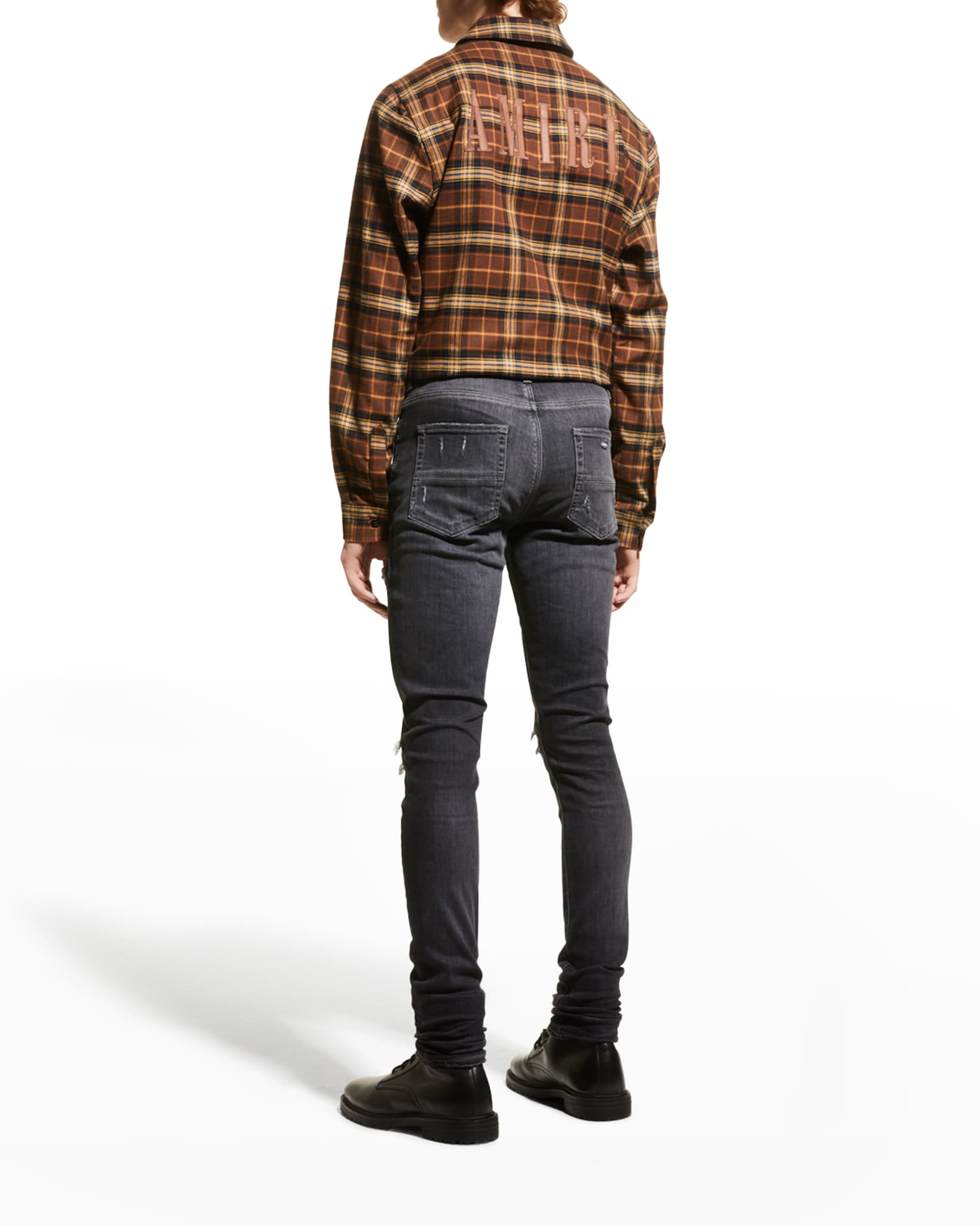 Amiri Men's MX1 LeatherPatch Skinny Jeans Neiman Marcus