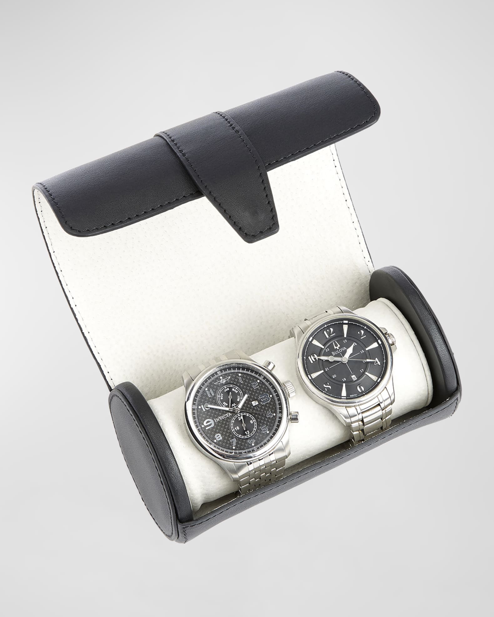 Personalized Suede-Lined Leather Double Watch Roll 1