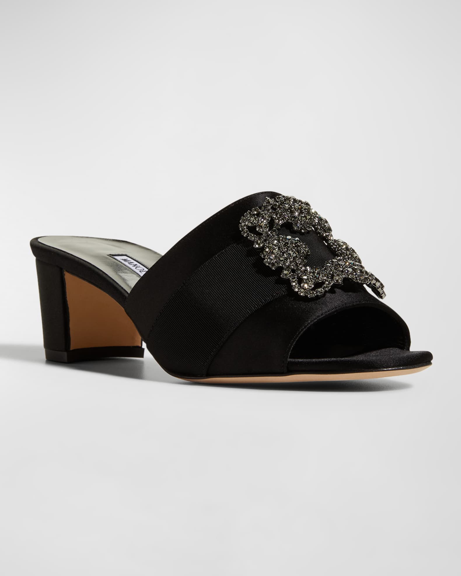 Manolo Blahnik Marta Crystal Buckle Silk Sandals | Neiman Marcus